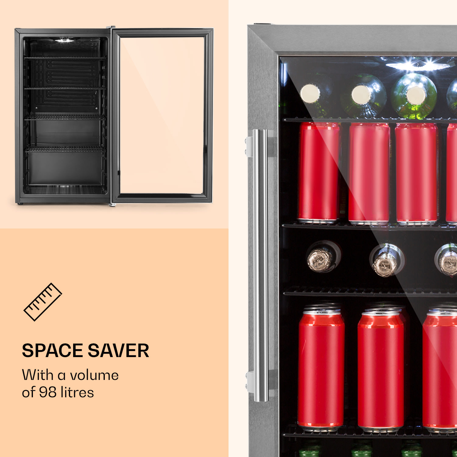 Klarstein Beersafe 3XL, chladnička, 98 l, 4 zásuvné police, 7 úrovní, čierna – Obrázok 2