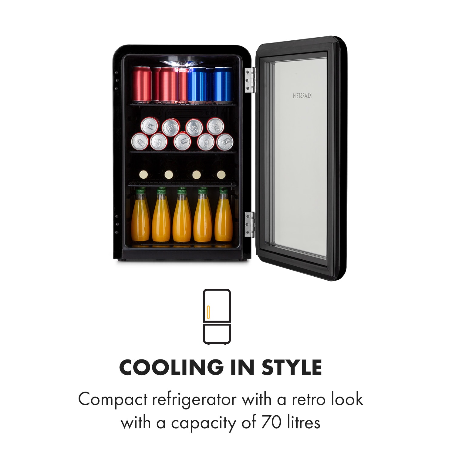 Klarstein PopLife, chladnička na nápoje, chladnička, 70 l, 0-10°C, retro dizajn, LED – Obrázok 3