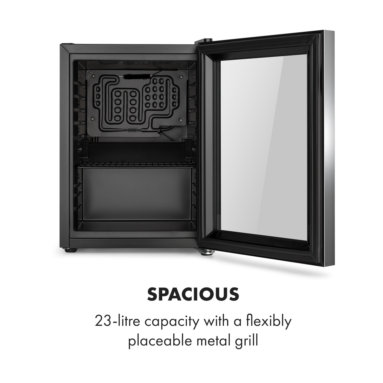 Klarstein Harlem, chladnička na nápoje, 23 l, 1 kovová polica, sklenené dvere – Obrázok 5