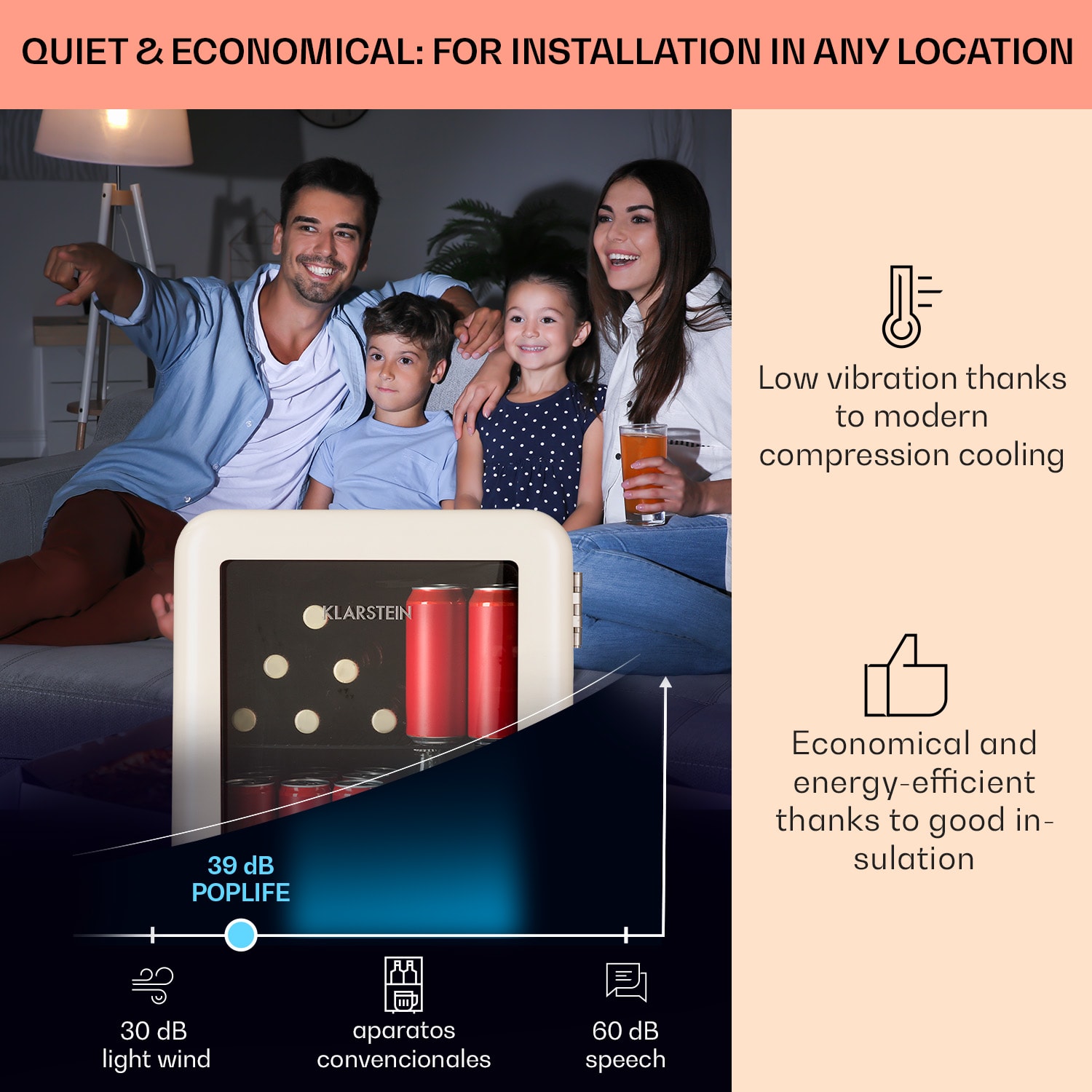 Klarstein PopLife 48, chladnička na nápoje, chladnička, 48 l, 0-10°C, retro dizajn – Obrázok 3