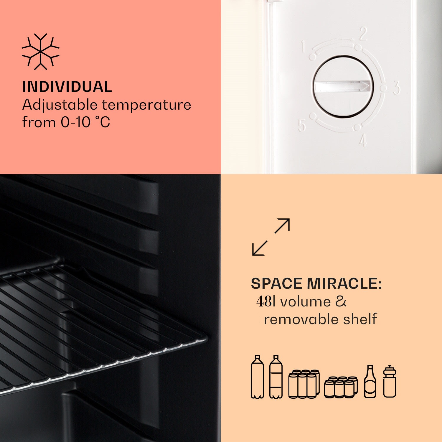 Klarstein PopLife 48, chladnička na nápoje, chladnička, 48 l, 0-10°C, retro dizajn – Obrázok 4