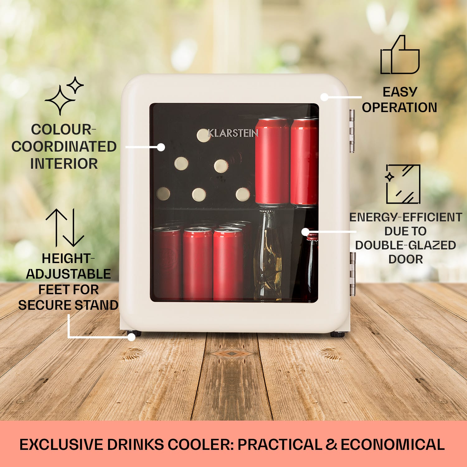 Klarstein PopLife 48, chladnička na nápoje, chladnička, 48 l, 0-10°C, retro dizajn – Obrázok 5