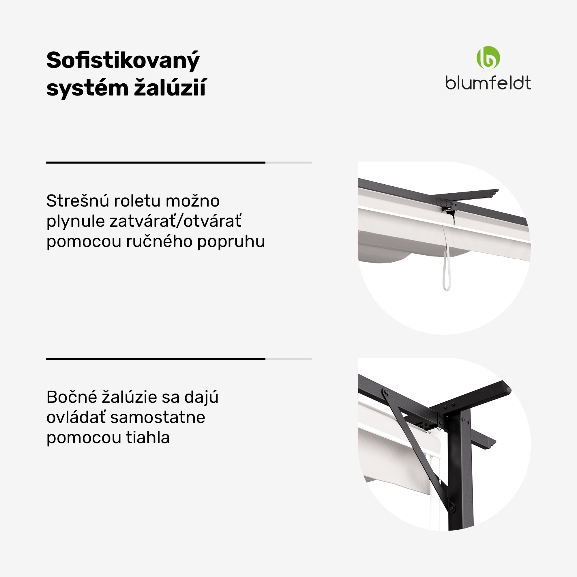 Blumfeldt Pantheon Robust, pergola, 3 x 3 m, s bočnými roletami, práškovo lakovaná oceľ odolná voči poveternostným vplyvom – Obrázok 4