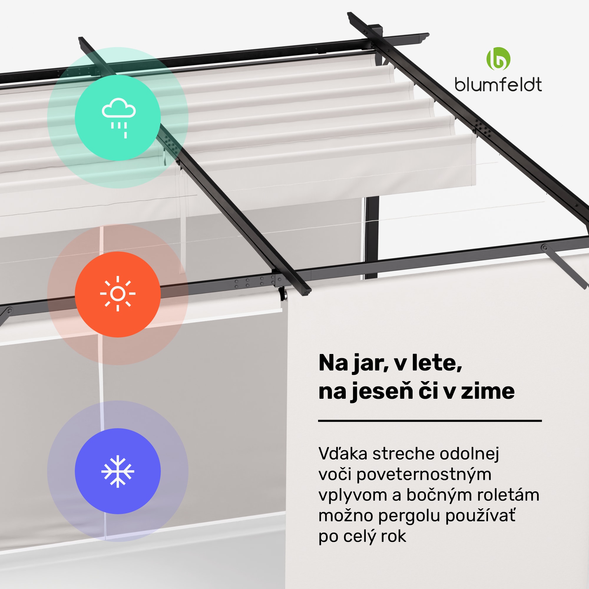 Blumfeldt Pantheon Robust, pergola, 3 x 3 m, s bočnými roletami, práškovo lakovaná oceľ odolná voči poveternostným vplyvom – Obrázok 5