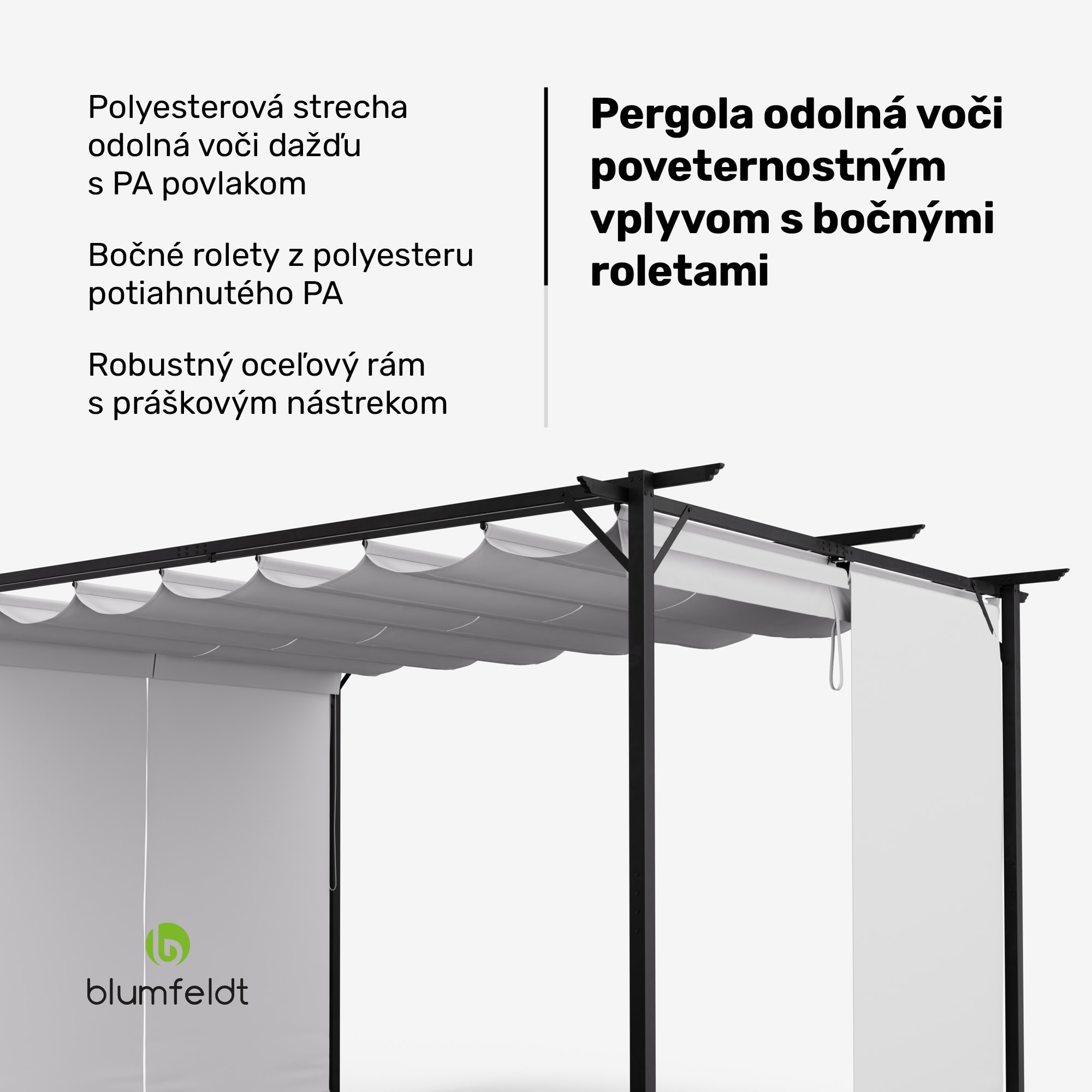 Blumfeldt Pantheon Robust, pergola, 3 x 4 m, s bočnými roletami, práškovo lakovaná oceľ odolná voči poveternostným vplyvom – Obrázok 2
