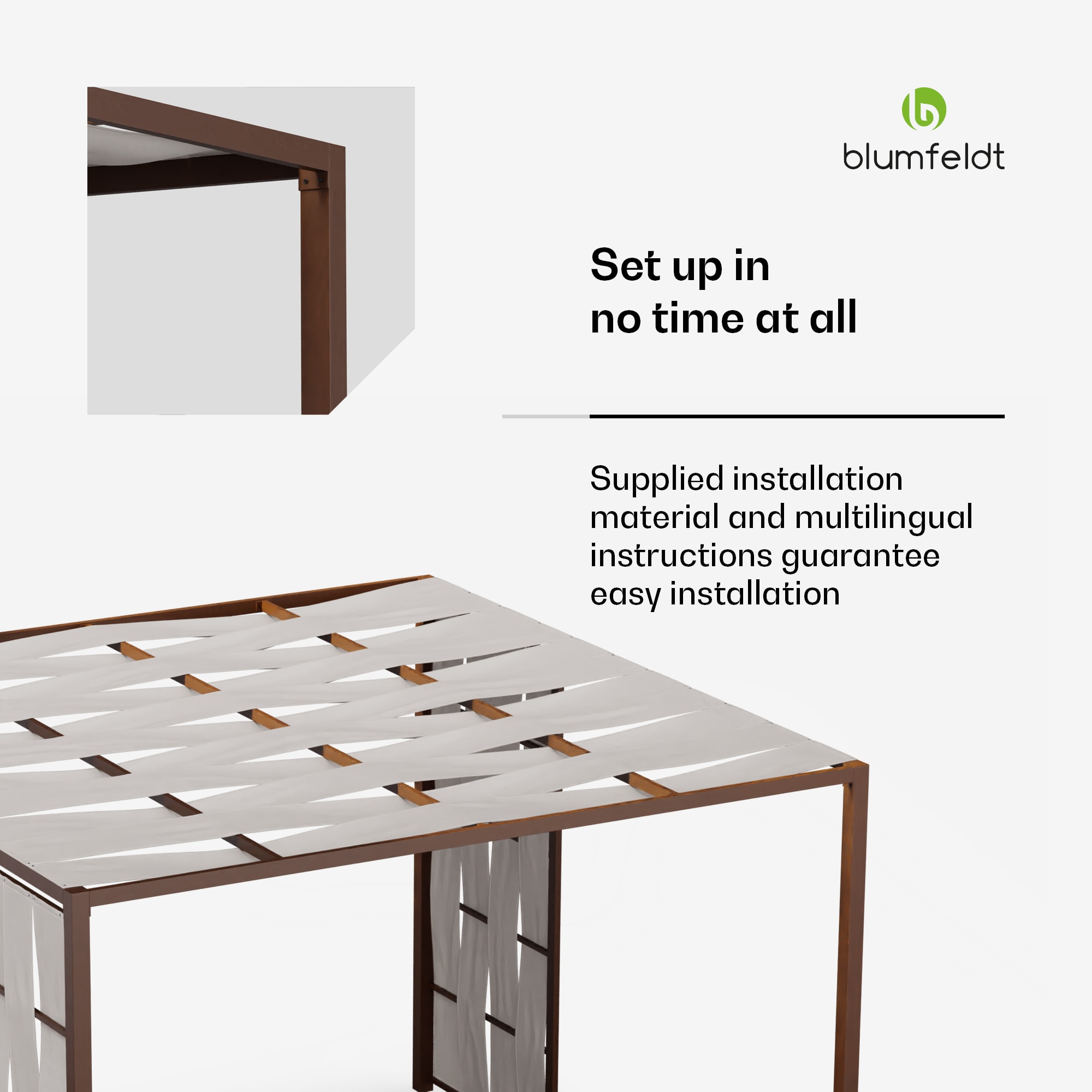 Blumfeldt Shade Cove, textilná pergola, 3 x 3 m, bočné steny, práškovo lakovaná farba, odolná voči poveternostným vplyvom – Obrázok 5