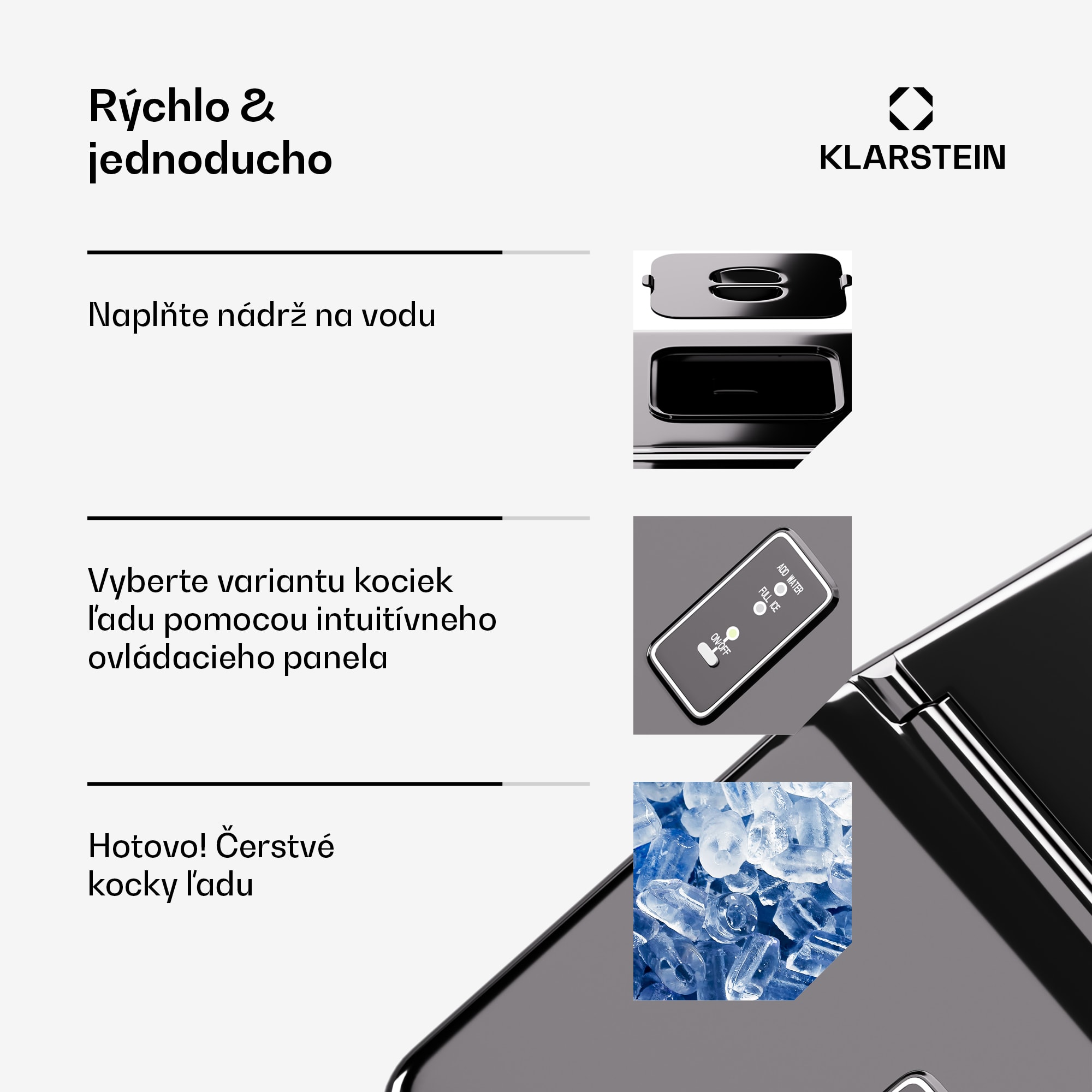 Klarstein Clearcube stroj na výrobu kociek ľadu, číry ľad, 13 kg/24 h – Obrázok 4