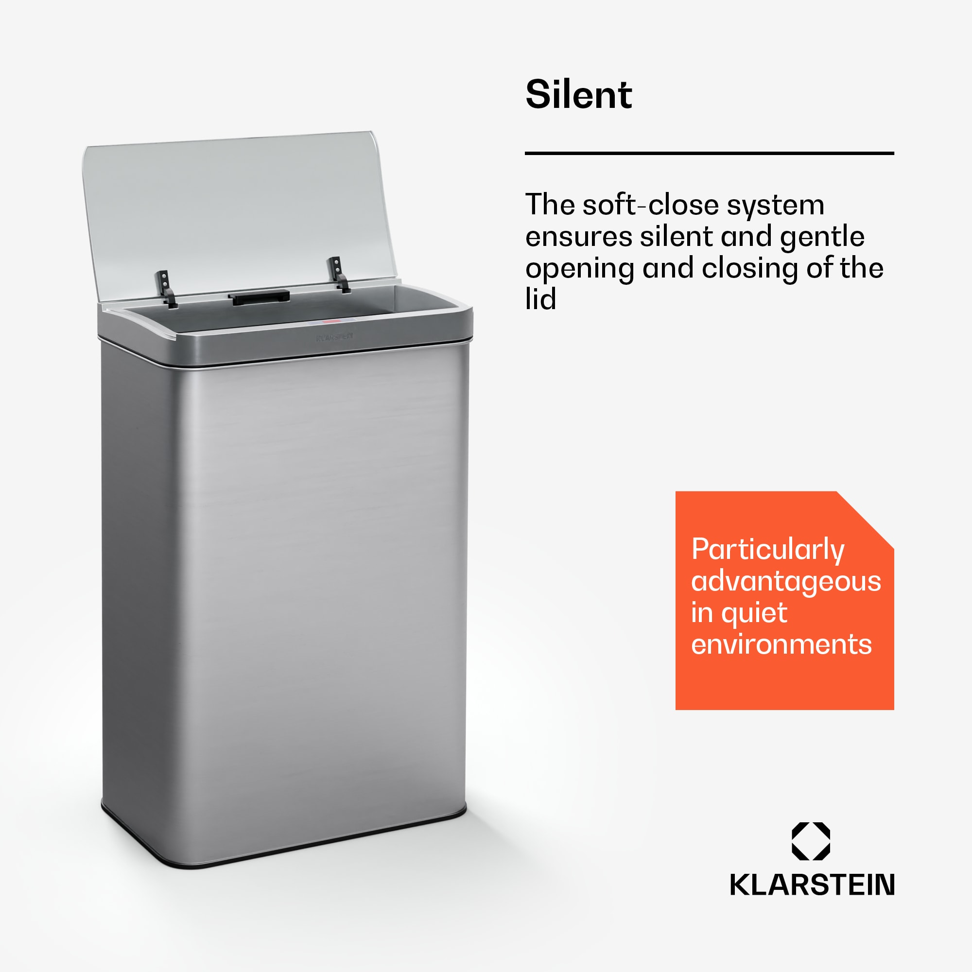 Klarstein Touchless, senzorový odpadkový kôš, 60 l, z nehrdzavejúcej ocele, Soft-Close zatváranie, napájaný batériou, LED displej, časovač – Obrázok 5