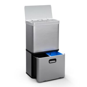 Klarstein Touchless, senzorový odpadkový kôš, 56 l, z nehrdzavejúcej ocele, 3 koše, Soft-Close zatváranie, napájaný batériou, LED displej, časovač