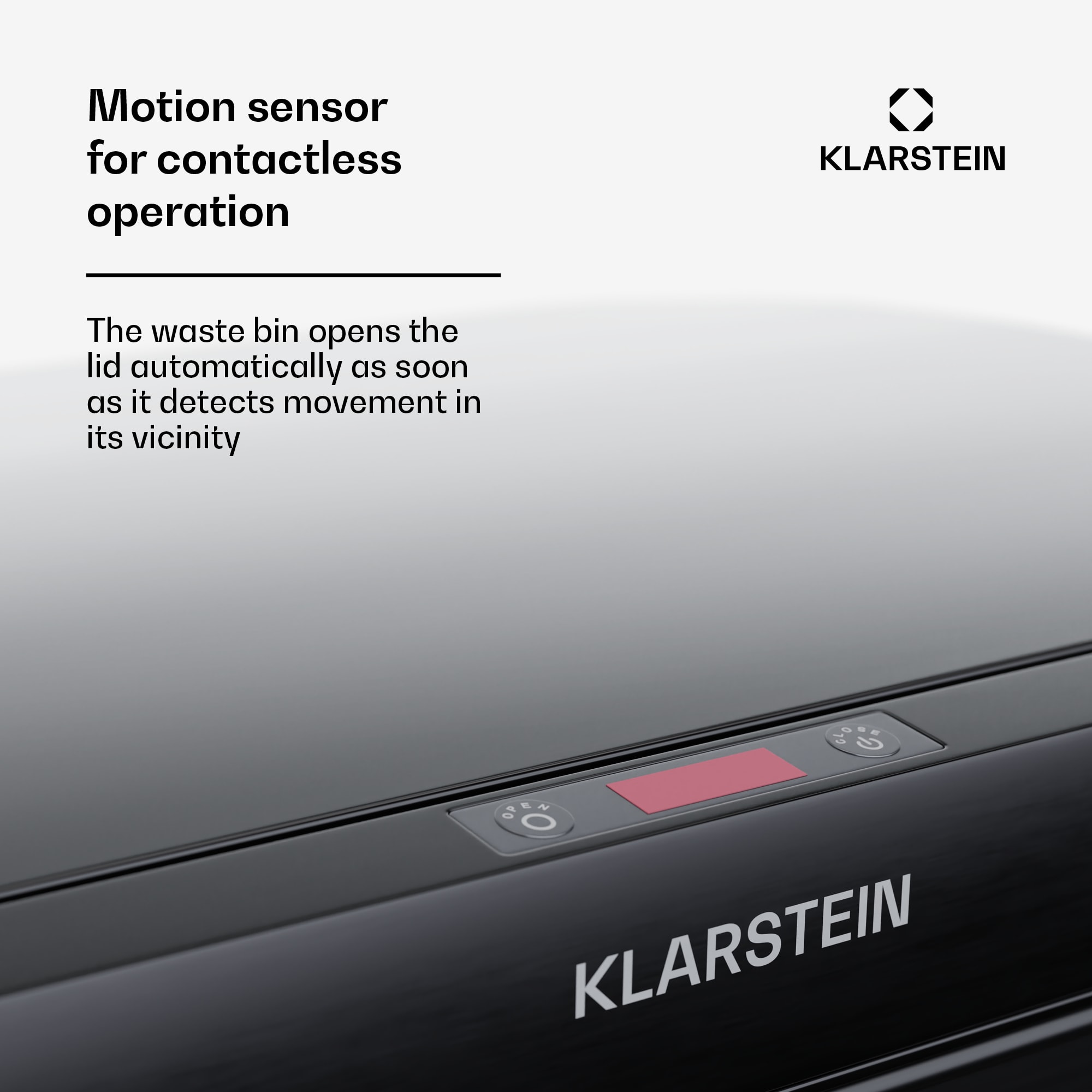 Klarstein Touchless, senzorový odpadkový kôš, 56 l, z nehrdzavejúcej ocele, 3 koše, Soft-Close zatváranie, napájaný batériou, LED displej, časovač – Obrázok 3