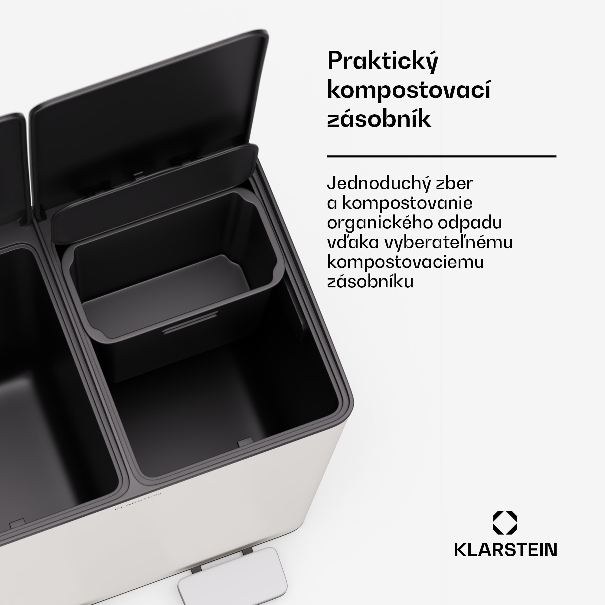 Klarstein EcoVista, odpadkový kôš s kompostérom, 40 l + 3 l/kôš + kompostér, Soft-Close – Obrázok 4