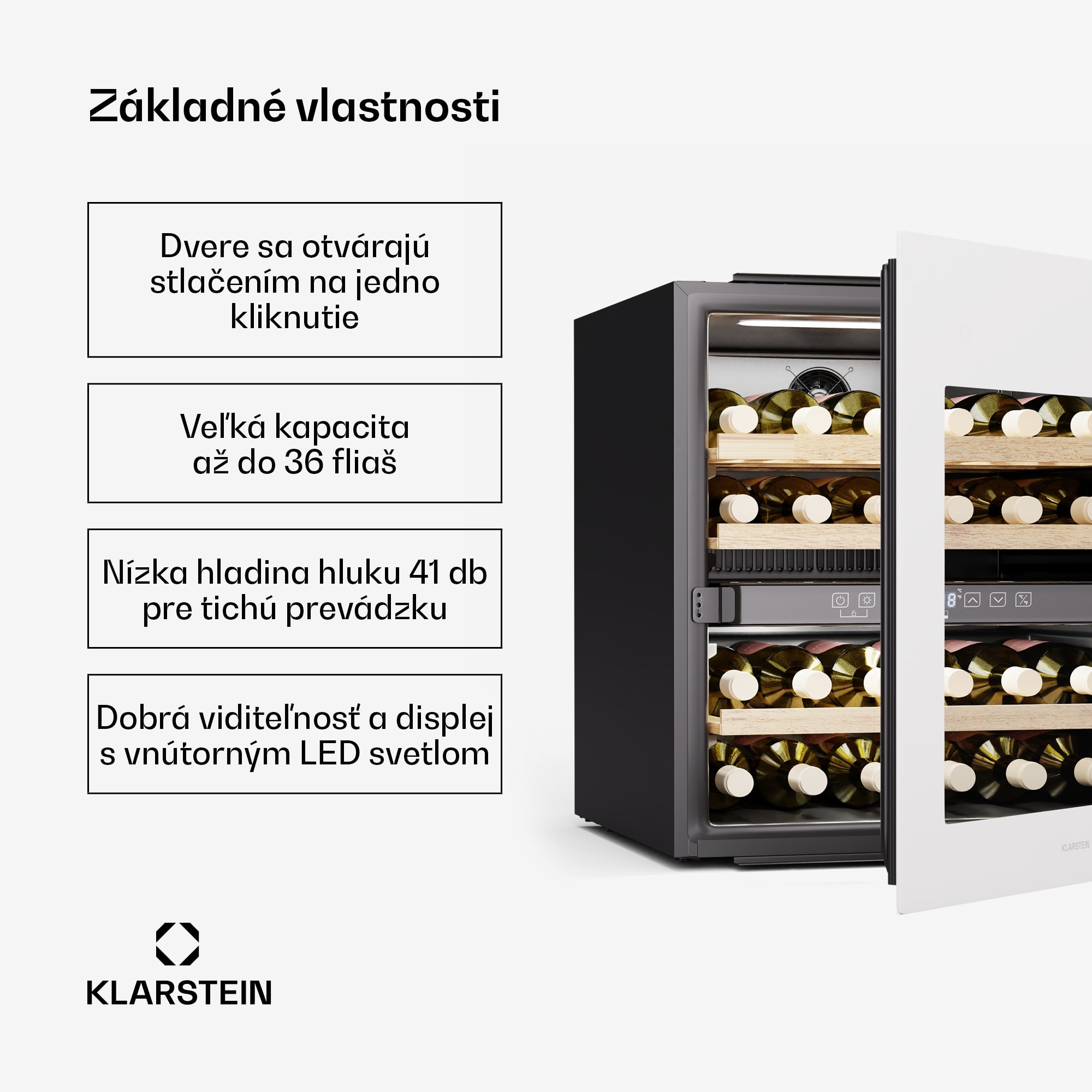 Klarstein Rhone 36 Duo chladnička na víno, 36 fliaš, LED ovládanie, push-to-open, tichá – Obrázok 2