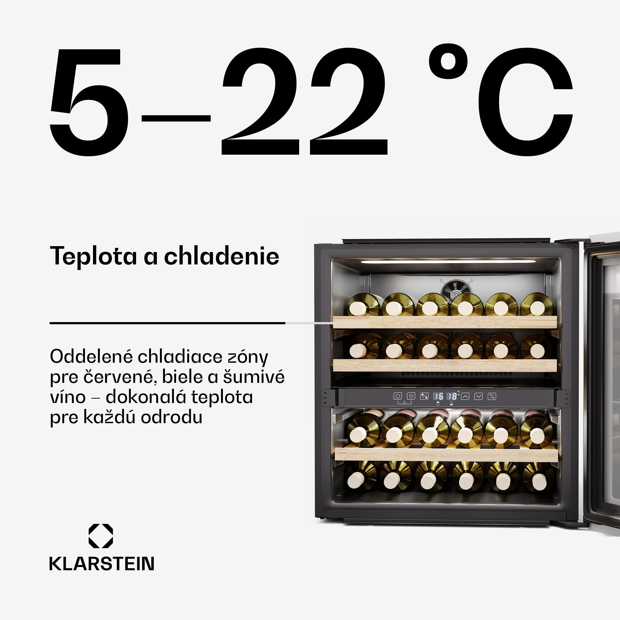Klarstein Rhone 36 Duo chladnička na víno, 36 fliaš, LED ovládanie, push-to-open, tichá – Obrázok 4