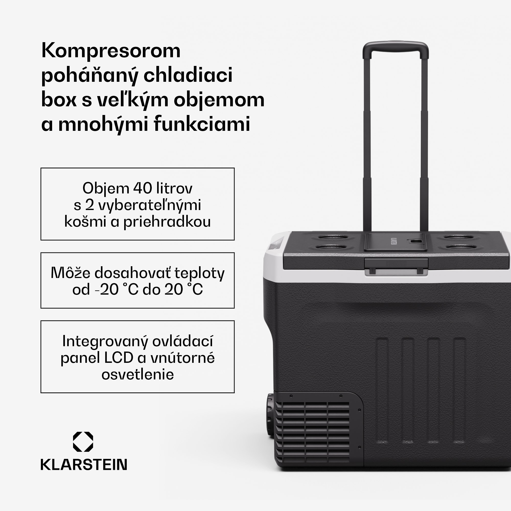 Klarstein PolarForce 40L kompresorový chladiaci box| LCD panel, osvetlenie, off-road, ochrana batérie, 12V/230V – Obrázok 2