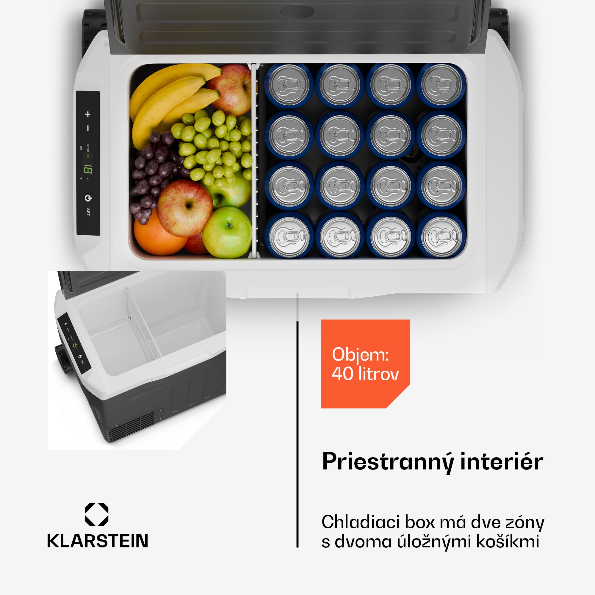 Klarstein PolarForce 40L kompresorový chladiaci box| LCD panel, osvetlenie, off-road, ochrana batérie, 12V/230V – Obrázok 3