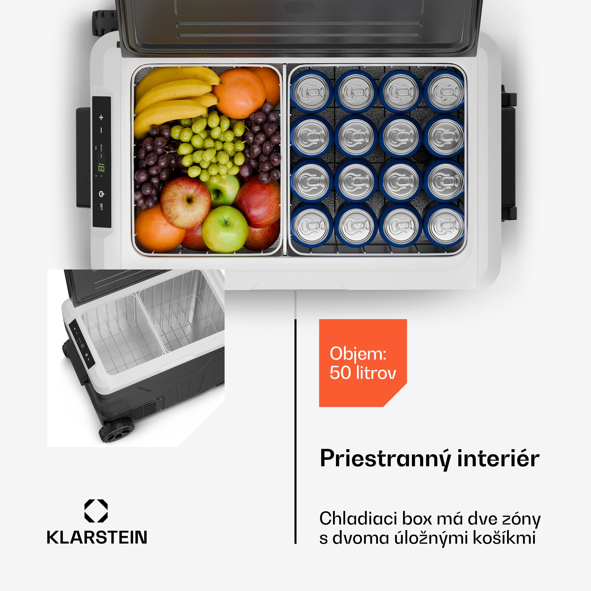 Klarstein PolarForce 50L kompresorový chladiaci box| LCD panel, osvetlenie, off-road, ochrana batérie, 12V/230V – Obrázok 3