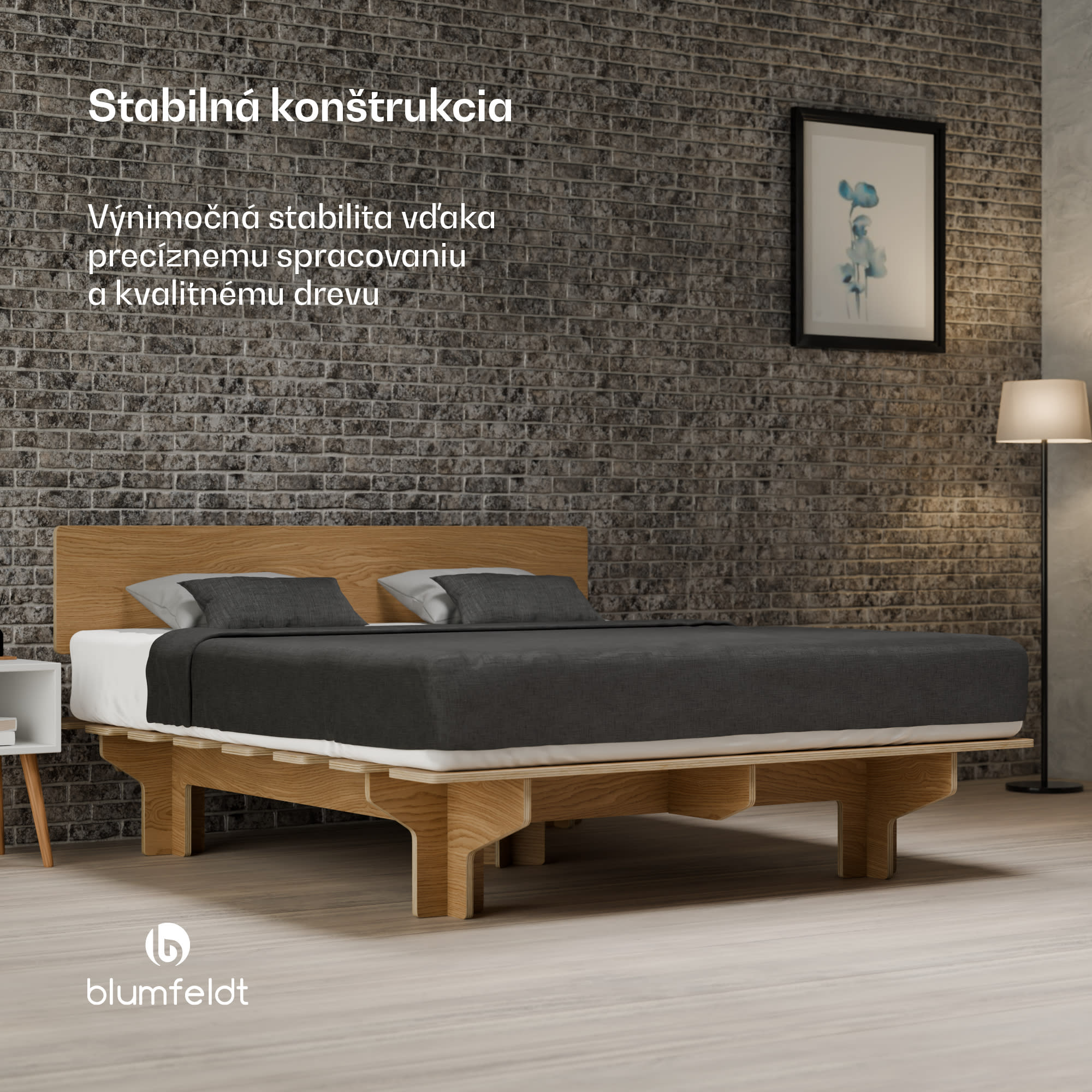 Blumfeldt NordicAura King rám manželskej postele, 180 cm x 200 cm, robustný, bez náradia, eukalyptové drevo, polička – Obrázok 3