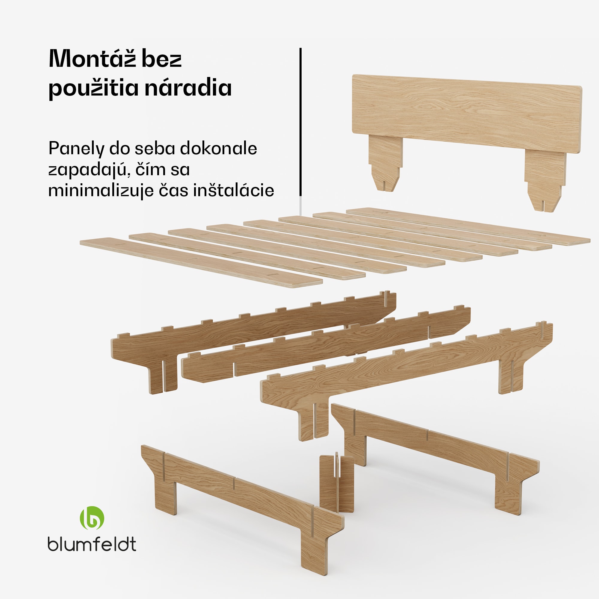 Blumfeldt NordicAura King rám manželskej postele, 180 cm x 200 cm, robustný, bez náradia, eukalyptové drevo, polička – Obrázok 4