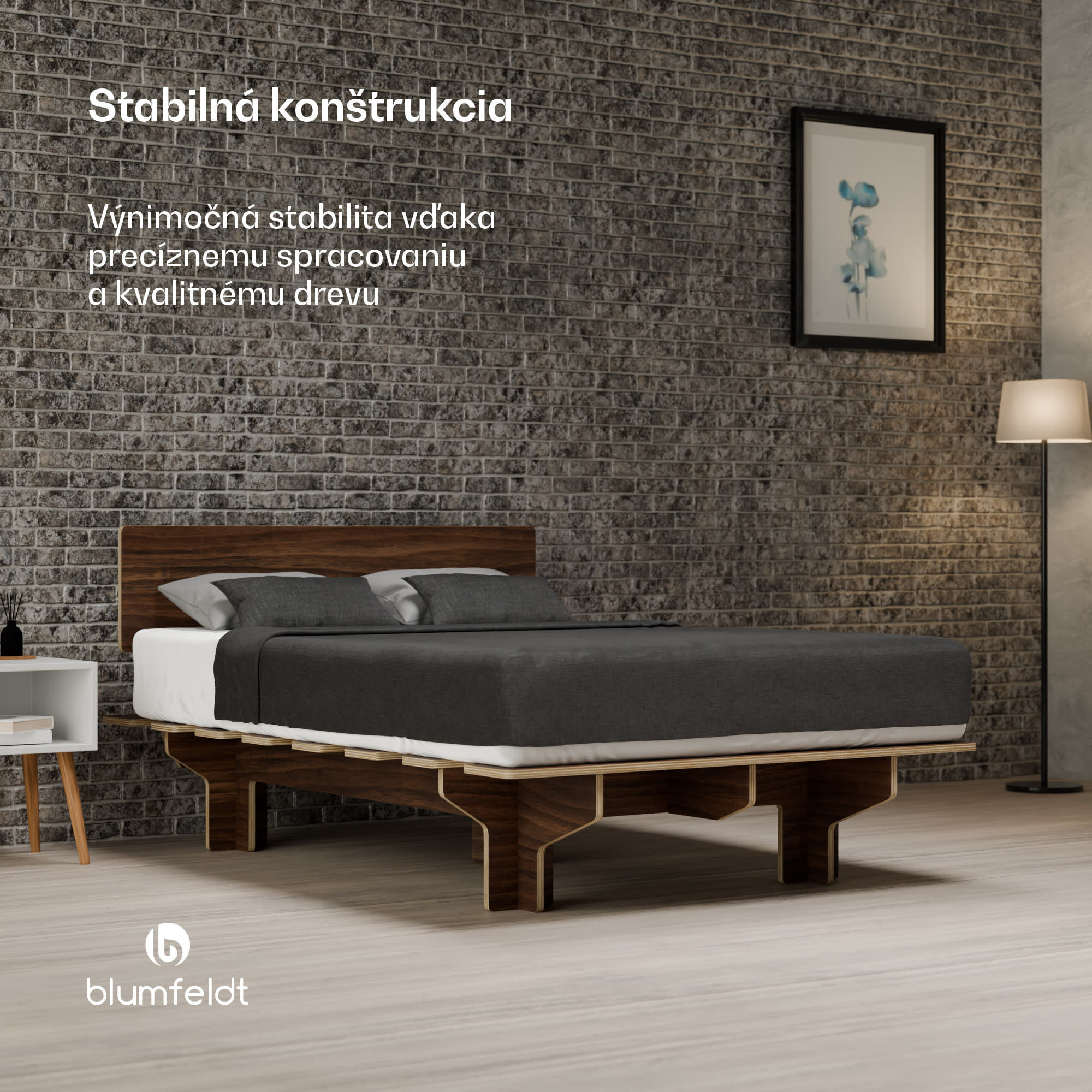 Blumfeldt NordicAura Double rám manželskej postele, 140 cm x 200 cm, robustný, bez náradia, eukalyptové drevo, polička – Obrázok 3