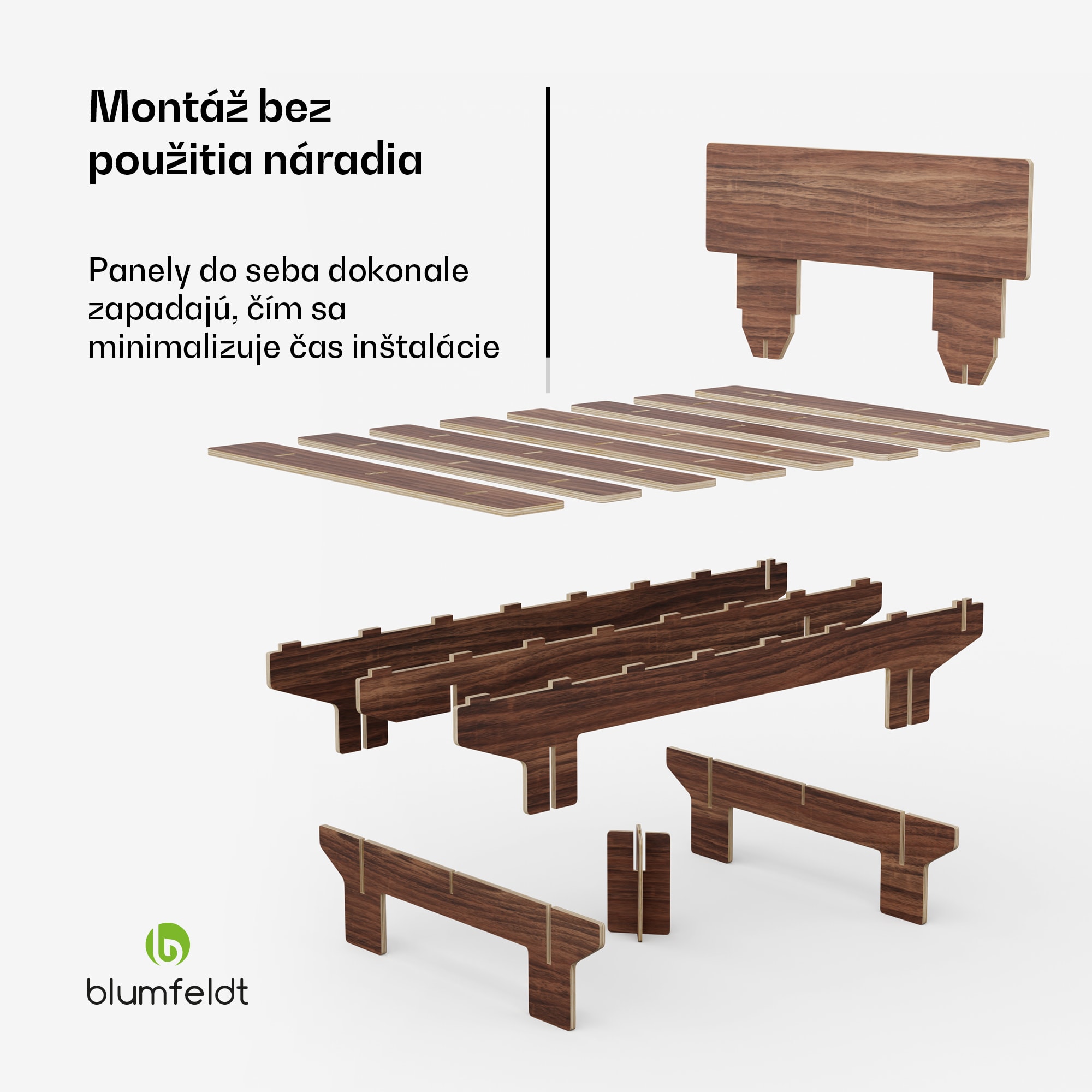 Blumfeldt NordicAura Double rám manželskej postele, 140 cm x 200 cm, robustný, bez náradia, eukalyptové drevo, polička – Obrázok 4