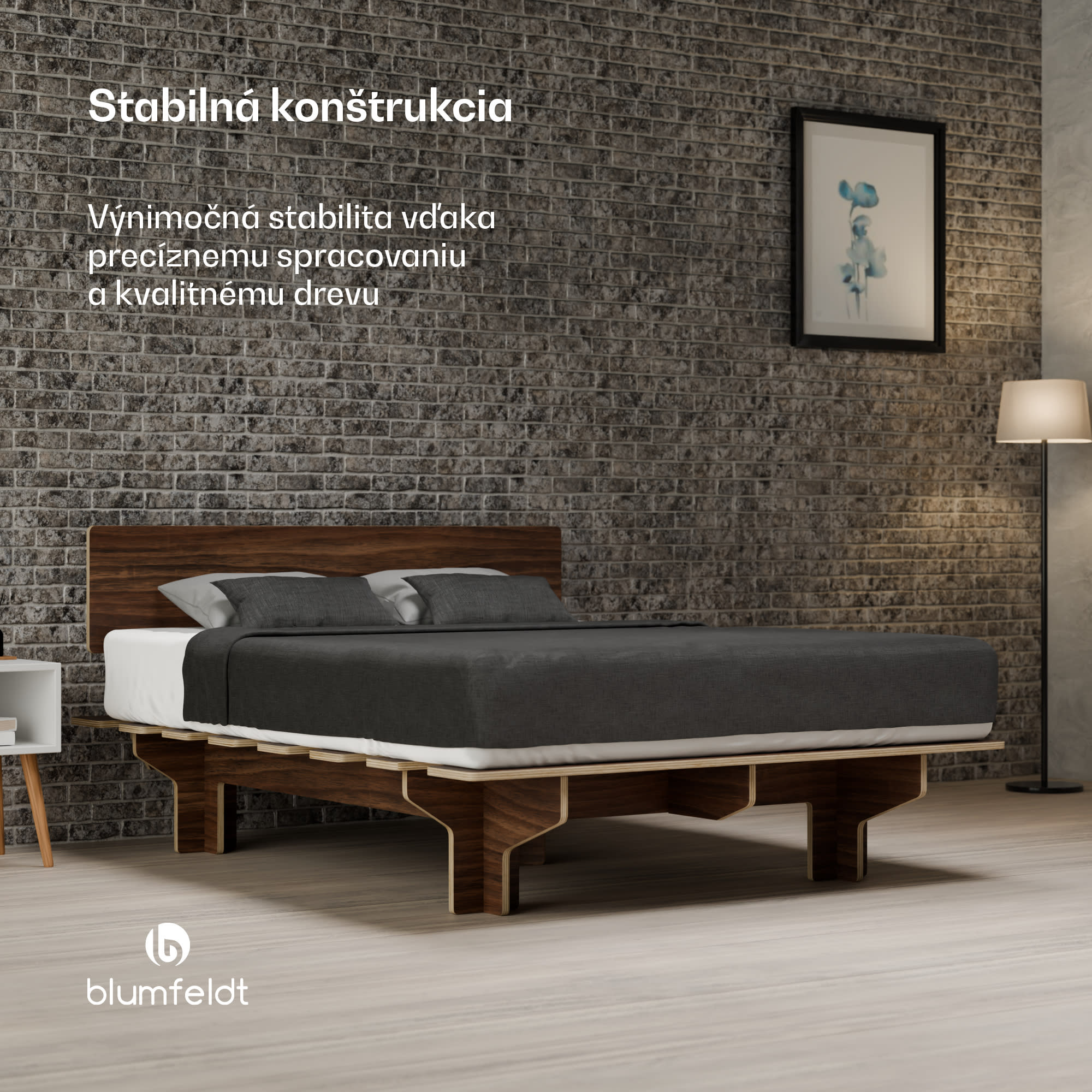 Blumfeldt NordicAura Queen rám manželskej postele, 160 cm x 200 cm, robustný, bez náradia, eukalyptové drevo, polička – Obrázok 3