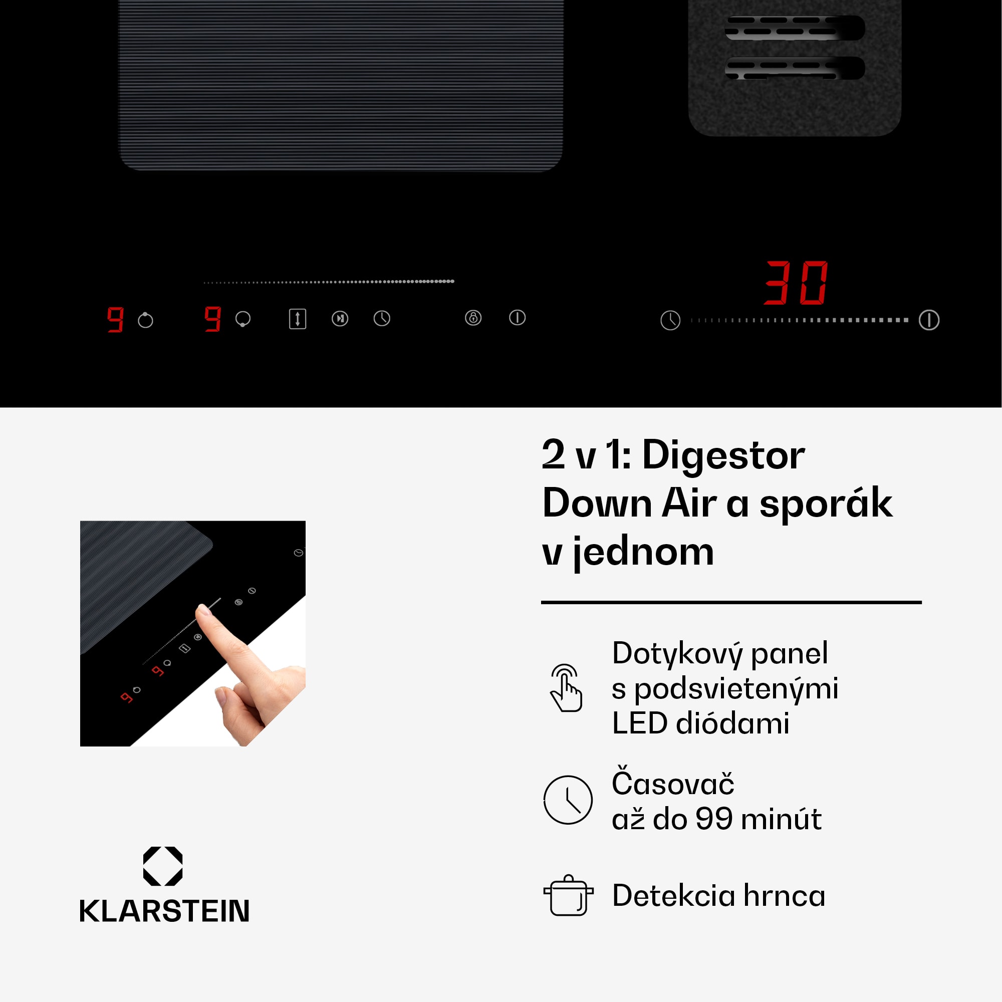 Klarstein Full House 72 Down Air System, indukčná varná doskA digestor, 329 m³/h, EEC A – Obrázok 4