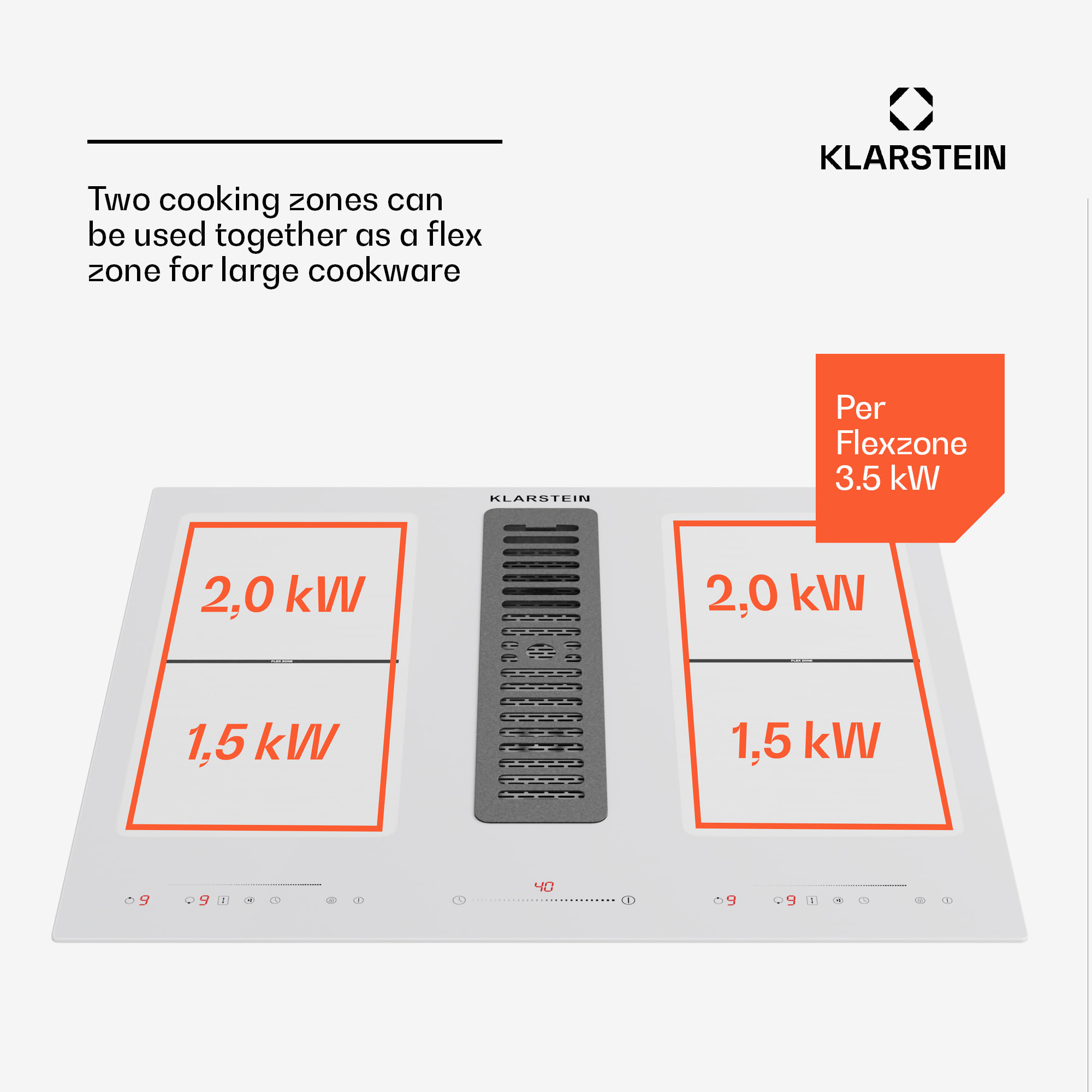 Klarstein Full House 60 Down Air System, indukčná varná doskA digestor, 329 m³/h, EEC A – Obrázok 2