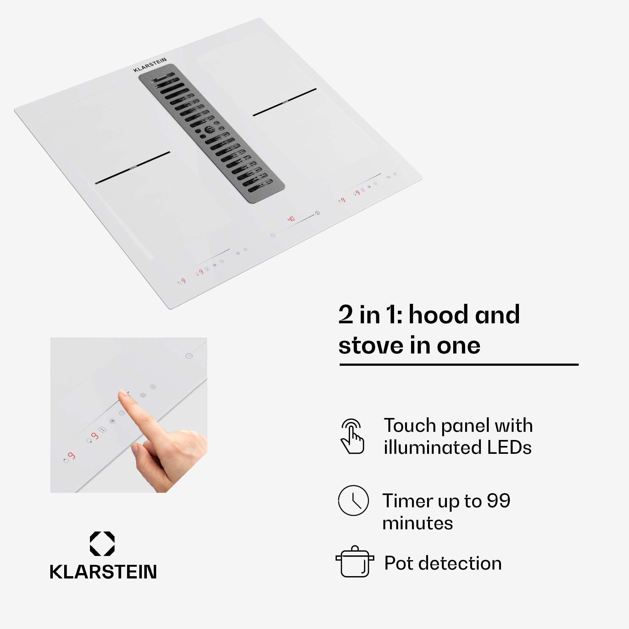 Klarstein Full House 60 Down Air System, indukčná varná doskA digestor, 329 m³/h, EEC A – Obrázok 4