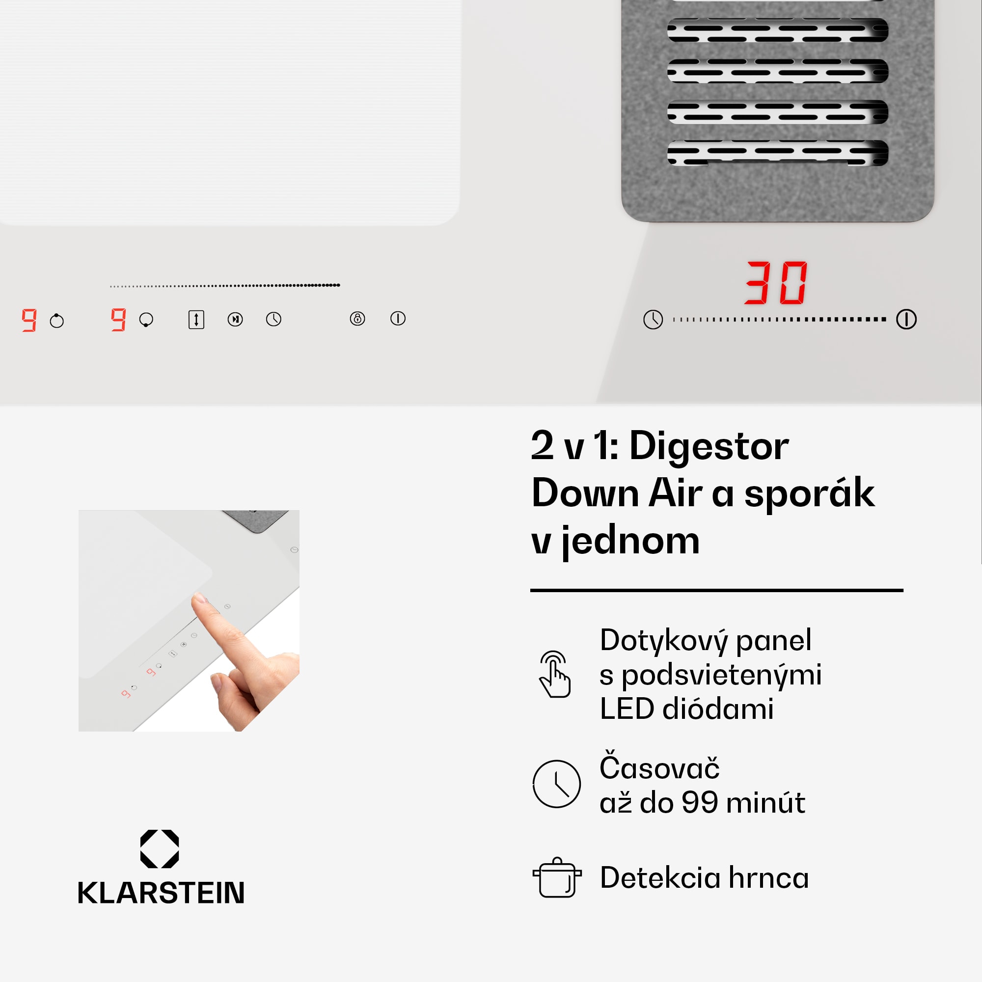 Klarstein Full House 77 Down Air System, indukčná varná doskA digestor, 477 m³/h, EEC A – Obrázok 4