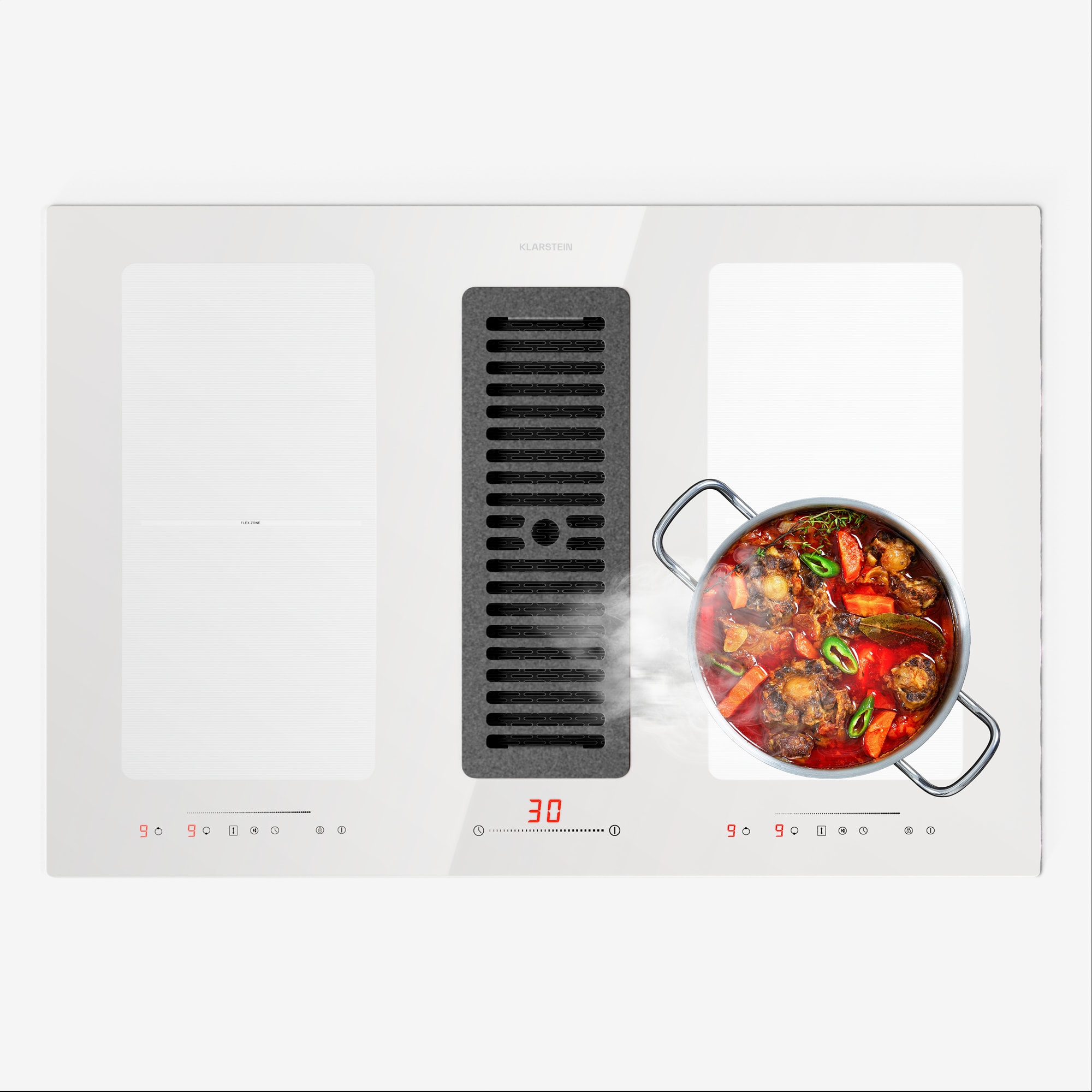 Klarstein Full House 77 Down Air System, indukčná varná doskA digestor, 477 m³/h, EEC A