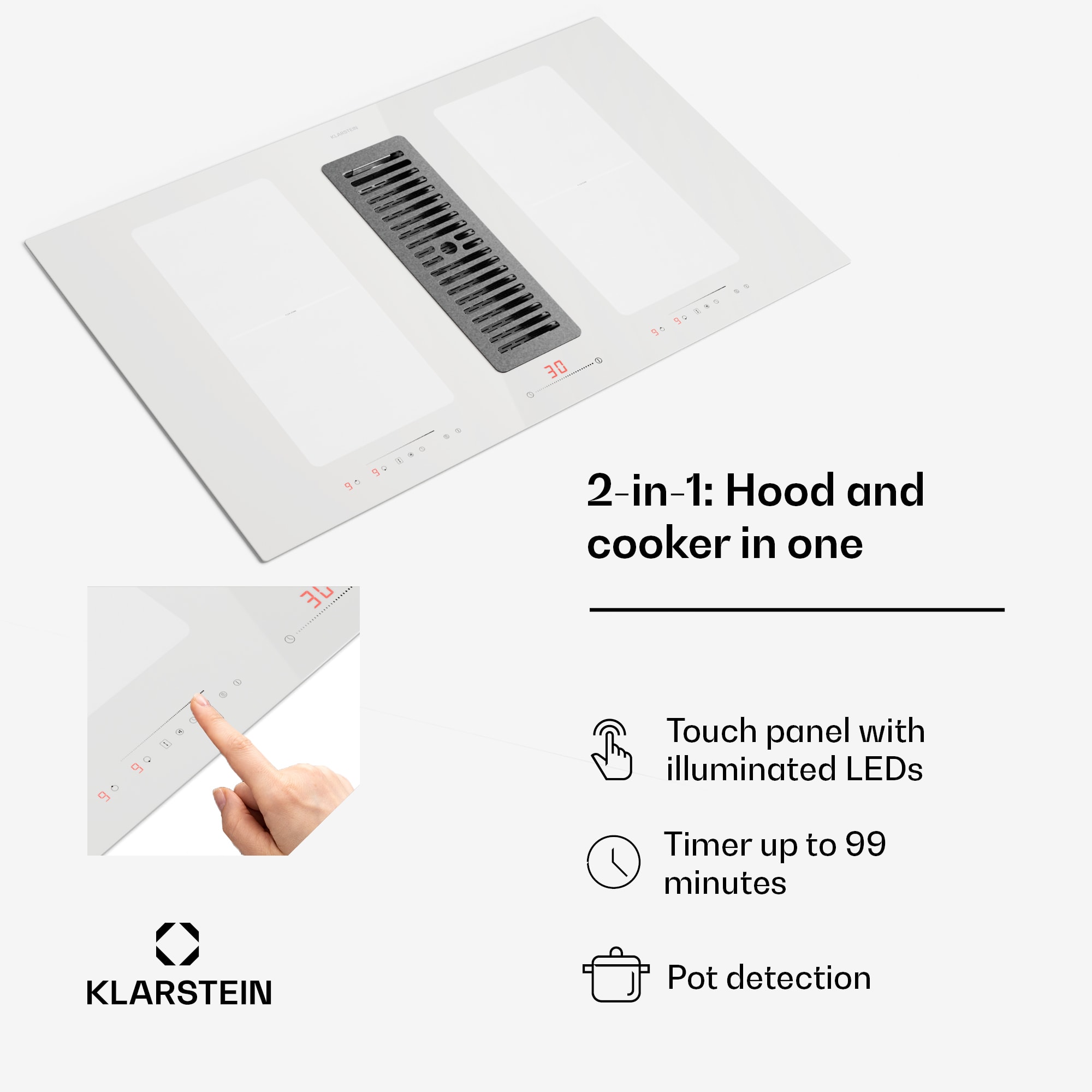Klarstein Full House 90 Down Air System, indukčná varná doskA digestor, 477 m³/h, trieda energetickej účinnosti A – Obrázok 4