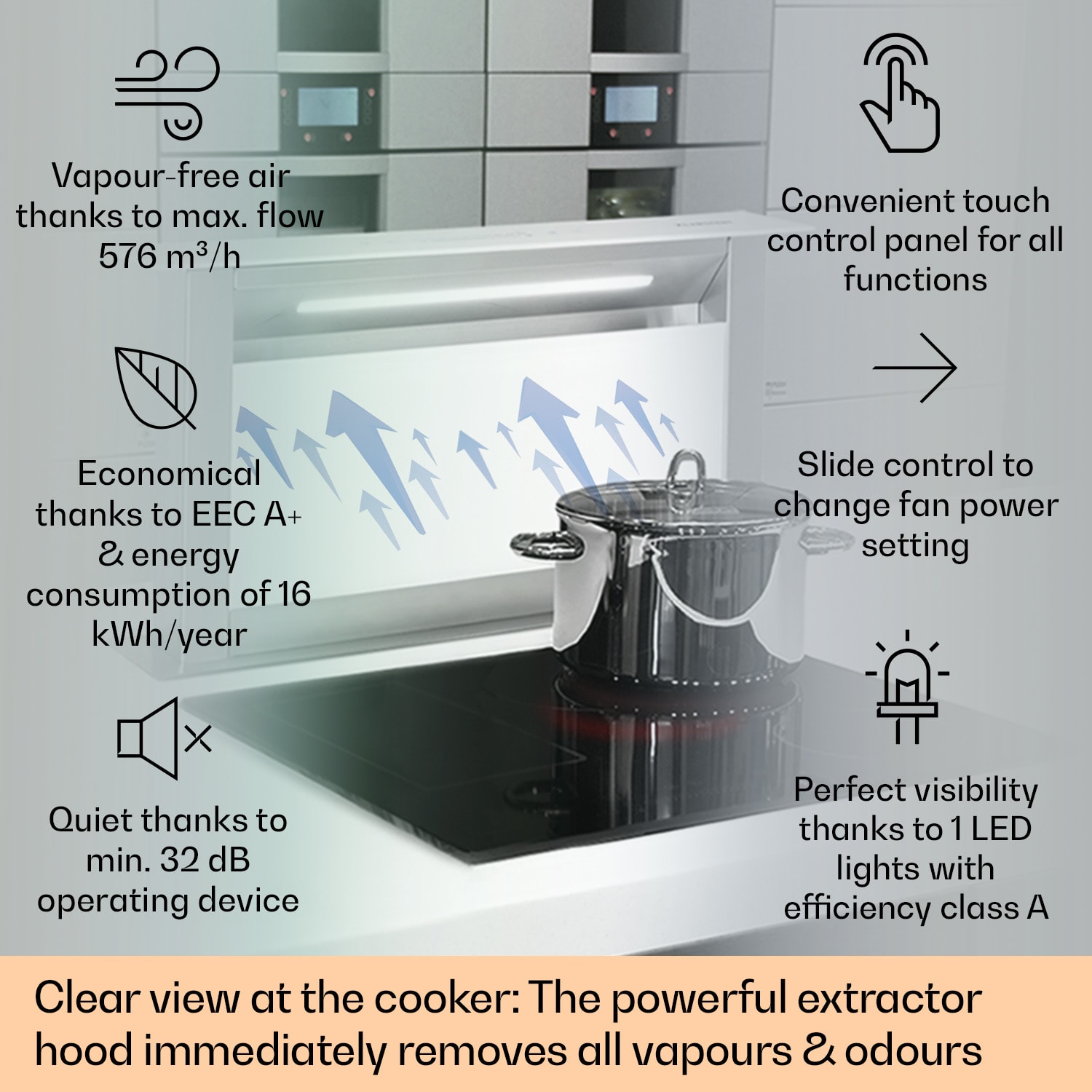 Klarstein Royal Flush Eco digestor 60 cm 576 m³/h A+ – Obrázok 2