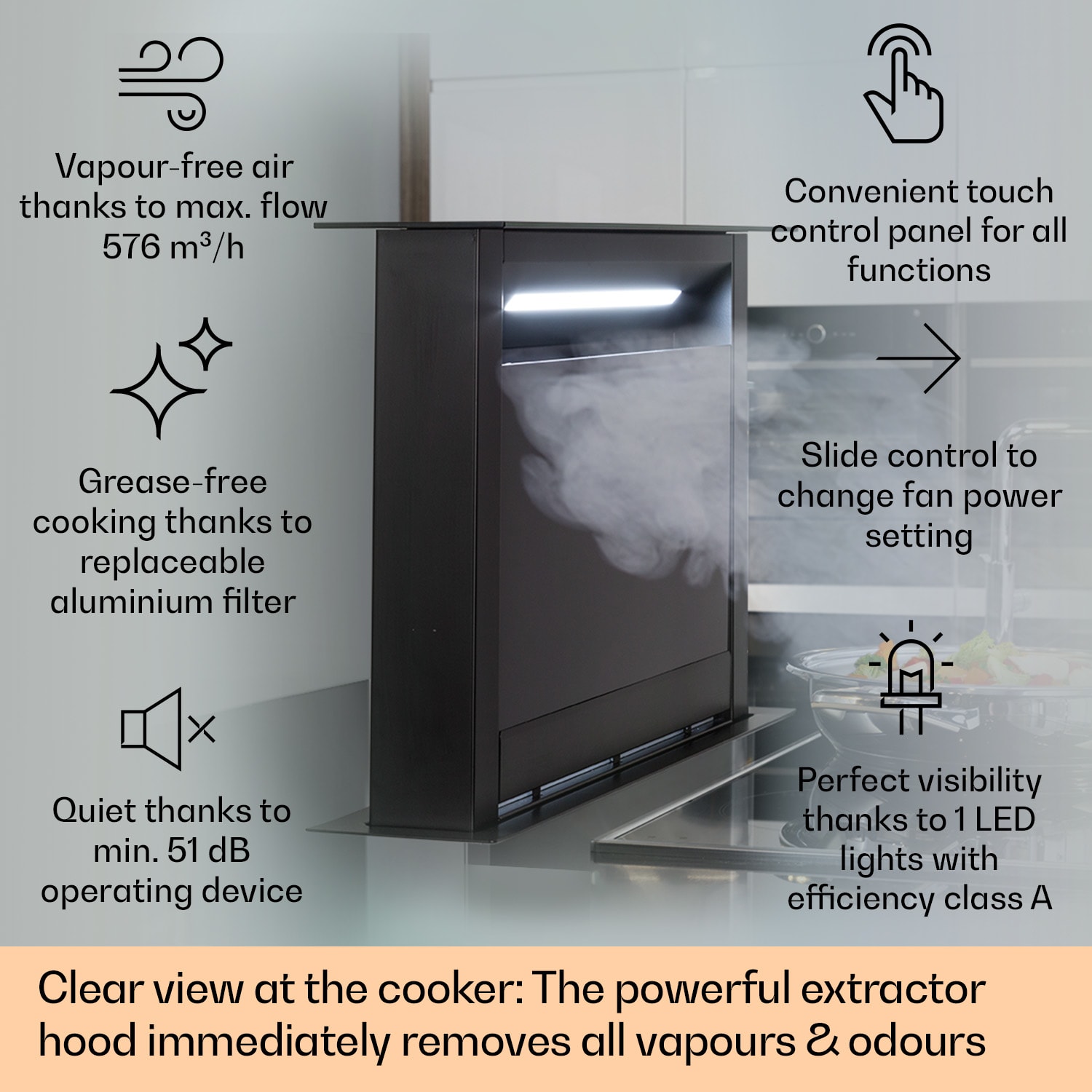 Klarstein Royal Flush Eco, digestor, 90 cm, 714 m³/h, A+ – Obrázok 2