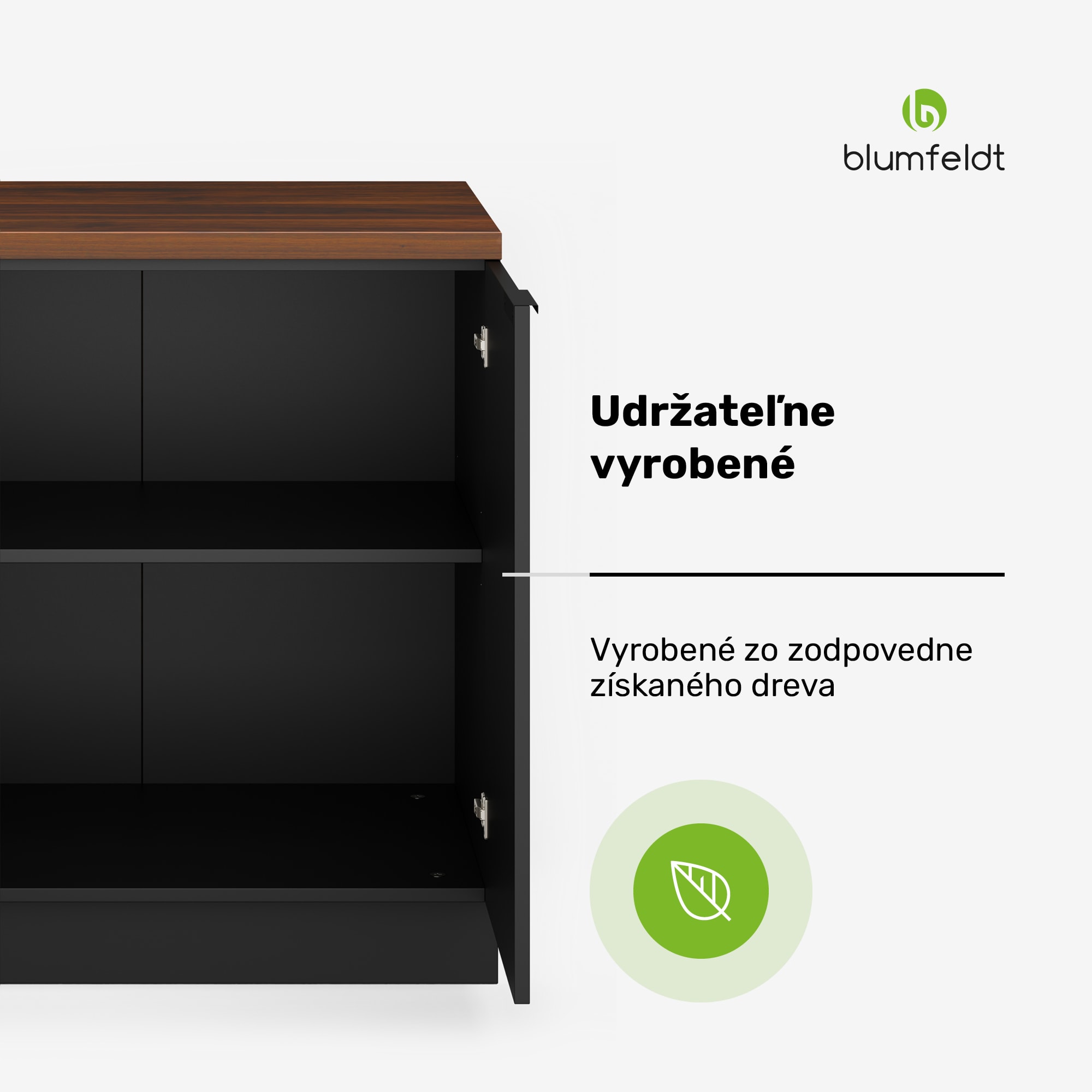 Blumfeldt WoodVista spodná skrinka drezu, Robustná, Soft-Close závesy, Hliníkové rukoväte – Obrázok 3