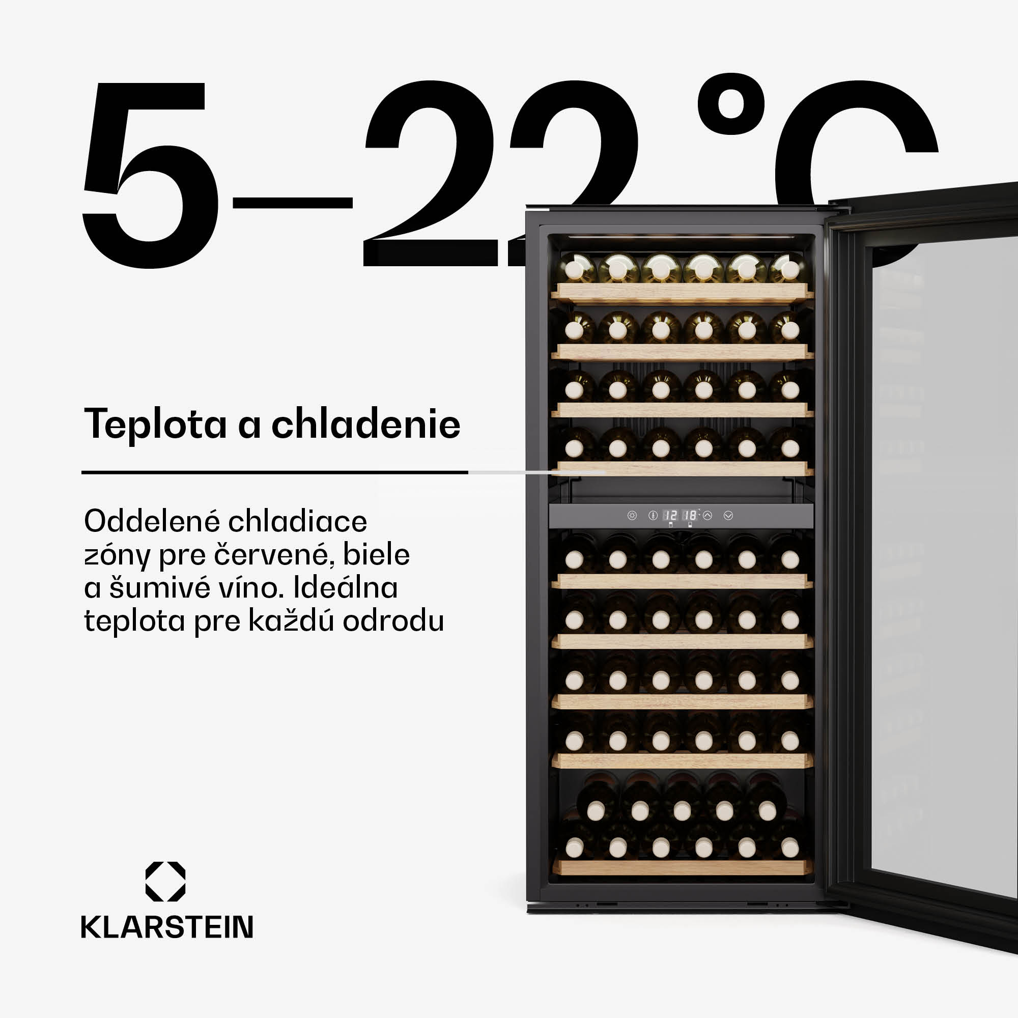 Klarstein Vinsider Duo chladnička na víno, 79 fliaš, 2 chladiace zóny, UV ochrana, 9 políc, Dotykové ovládanie – Obrázok 4