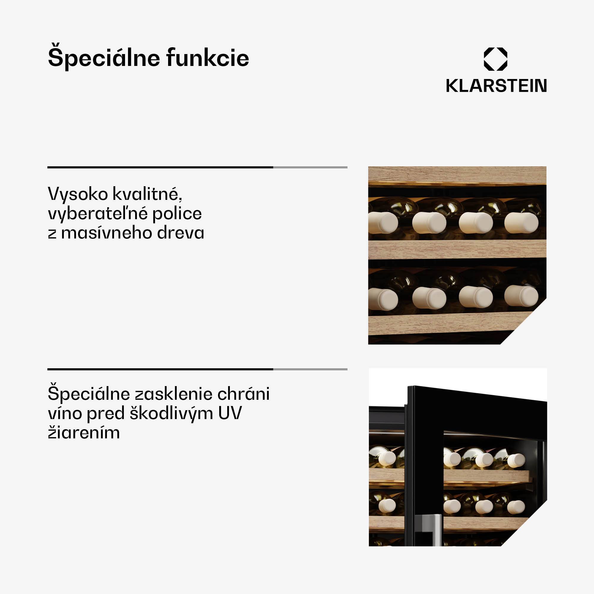 Klarstein Vinsider Duo chladnička na víno, 79 fliaš, 2 chladiace zóny, UV ochrana, 9 políc, Dotykové ovládanie – Obrázok 5