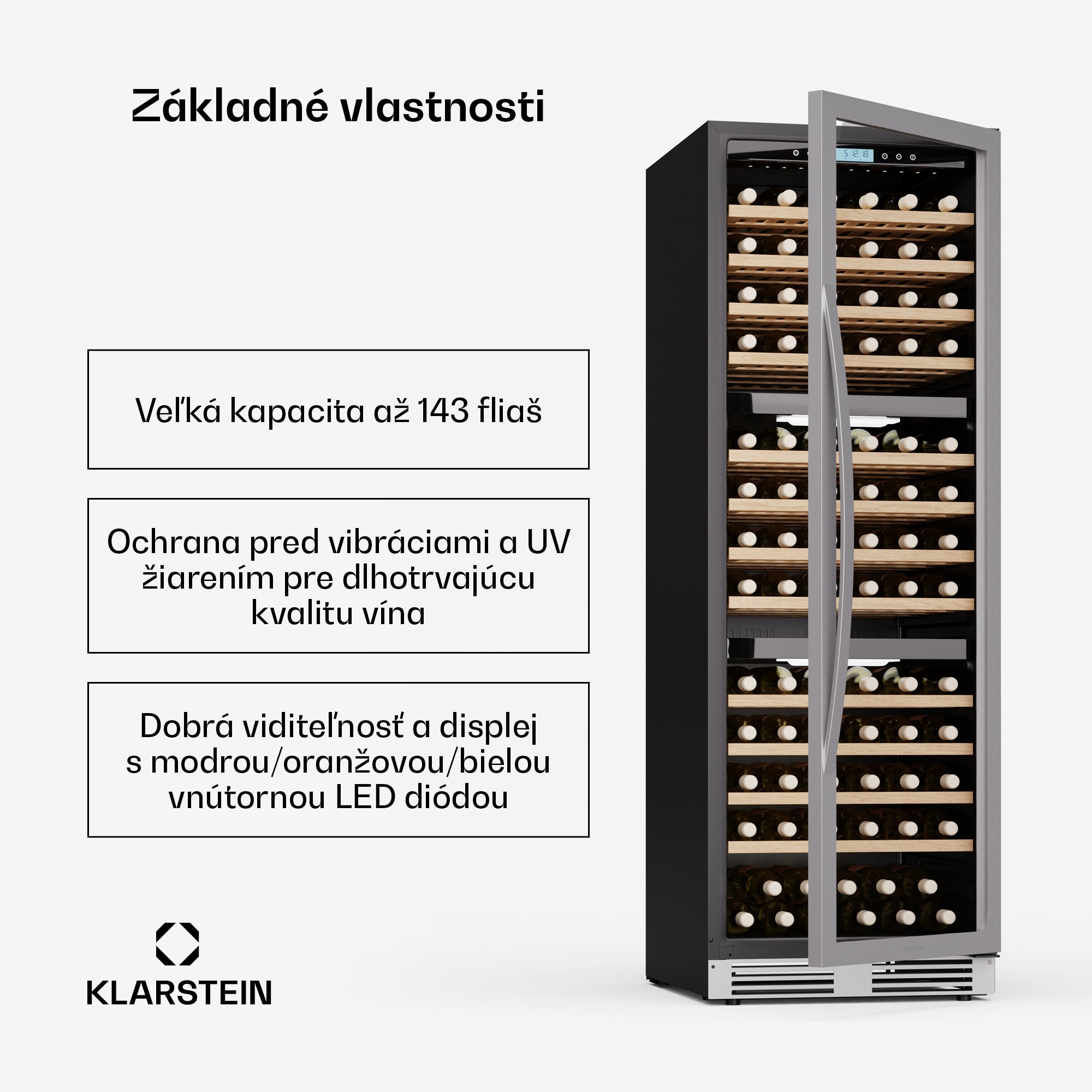 Klarstein Vinovilla Trio chladnička na víno, 143 fliaš, 3 zóny, 38 dB, 12 políc, kompresor, 413 litrov – Obrázok 2