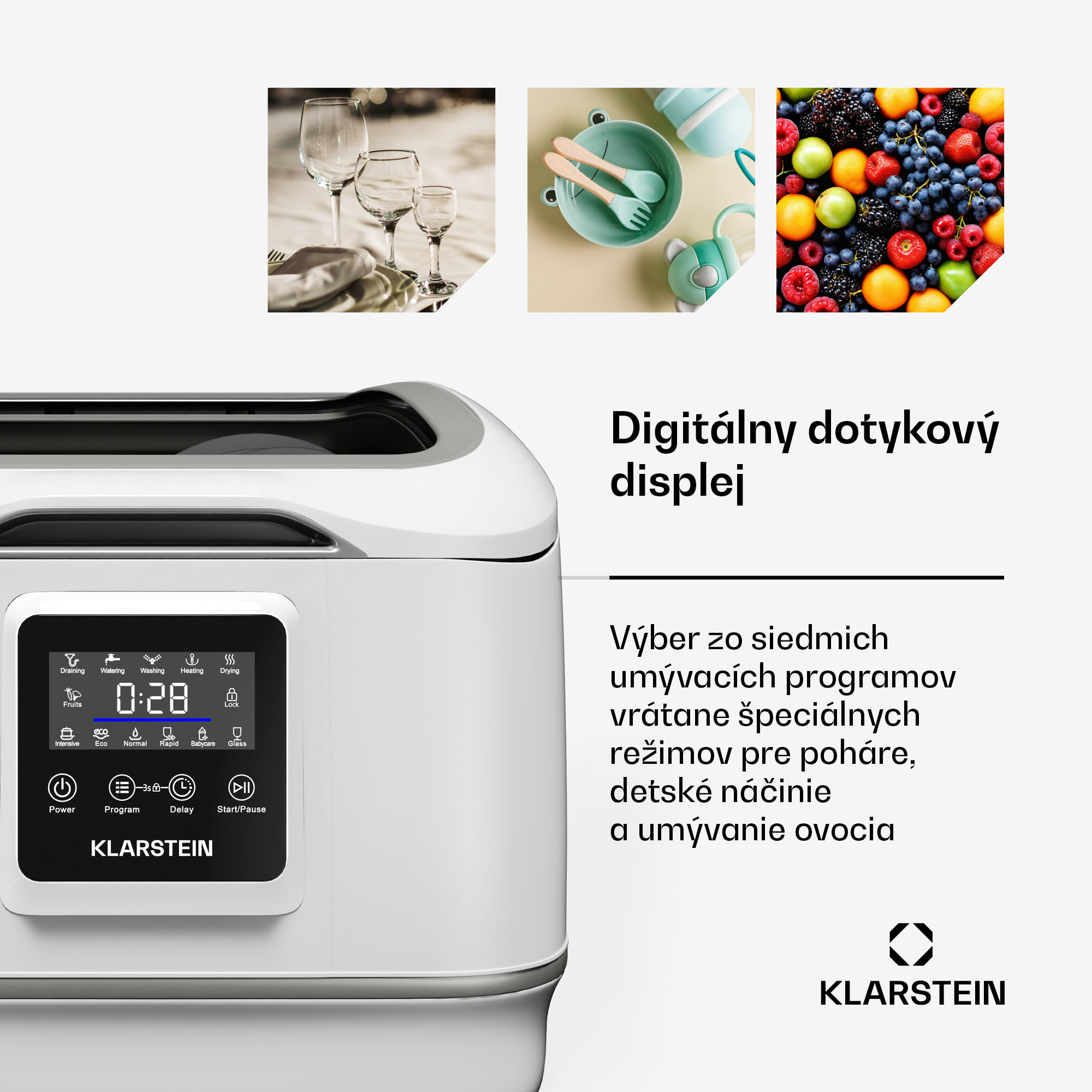 Klarstein SilentScrub umývačka riadu, prenosná, dotykový displej, 7 programov, 3 súpravy riadu, košík na príbory – Obrázok 5