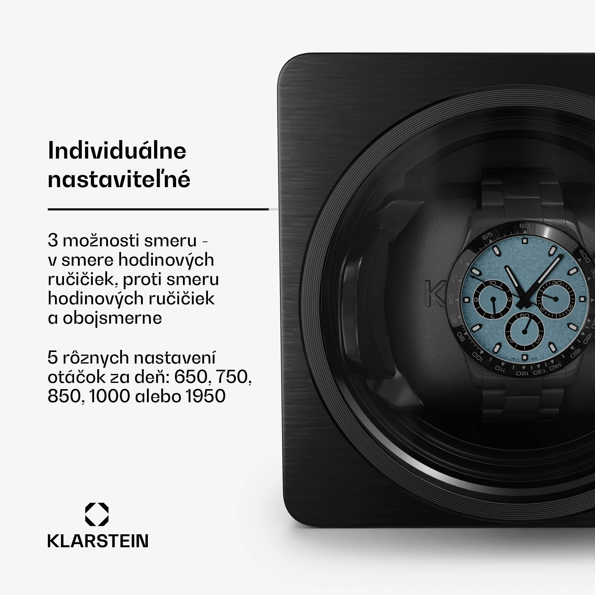 Klarstein TimeSync naťahovač hodiniek, 1 hodinky, 5 režimov, 3 smery, vegánsky, univerzálna veľkosť, tichý – Obrázok 5