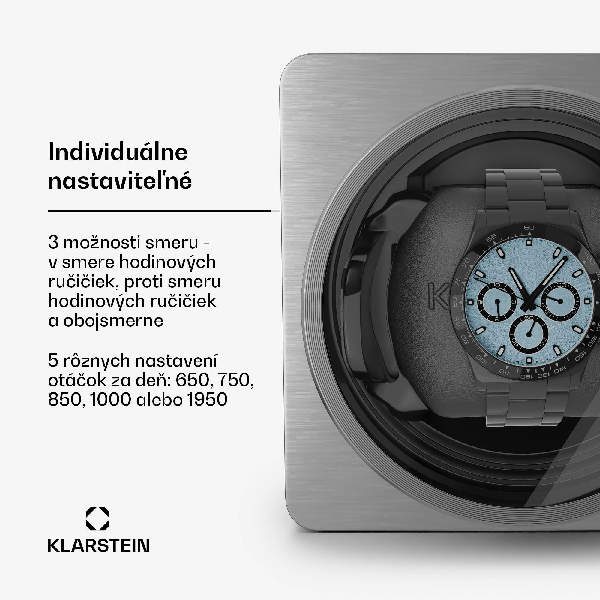 Klarstein TimeSync naťahovač hodiniek, 1 hodinky, 5 režimov, 3 smery, vegánsky, univerzálna veľkosť, tichý – Obrázok 5