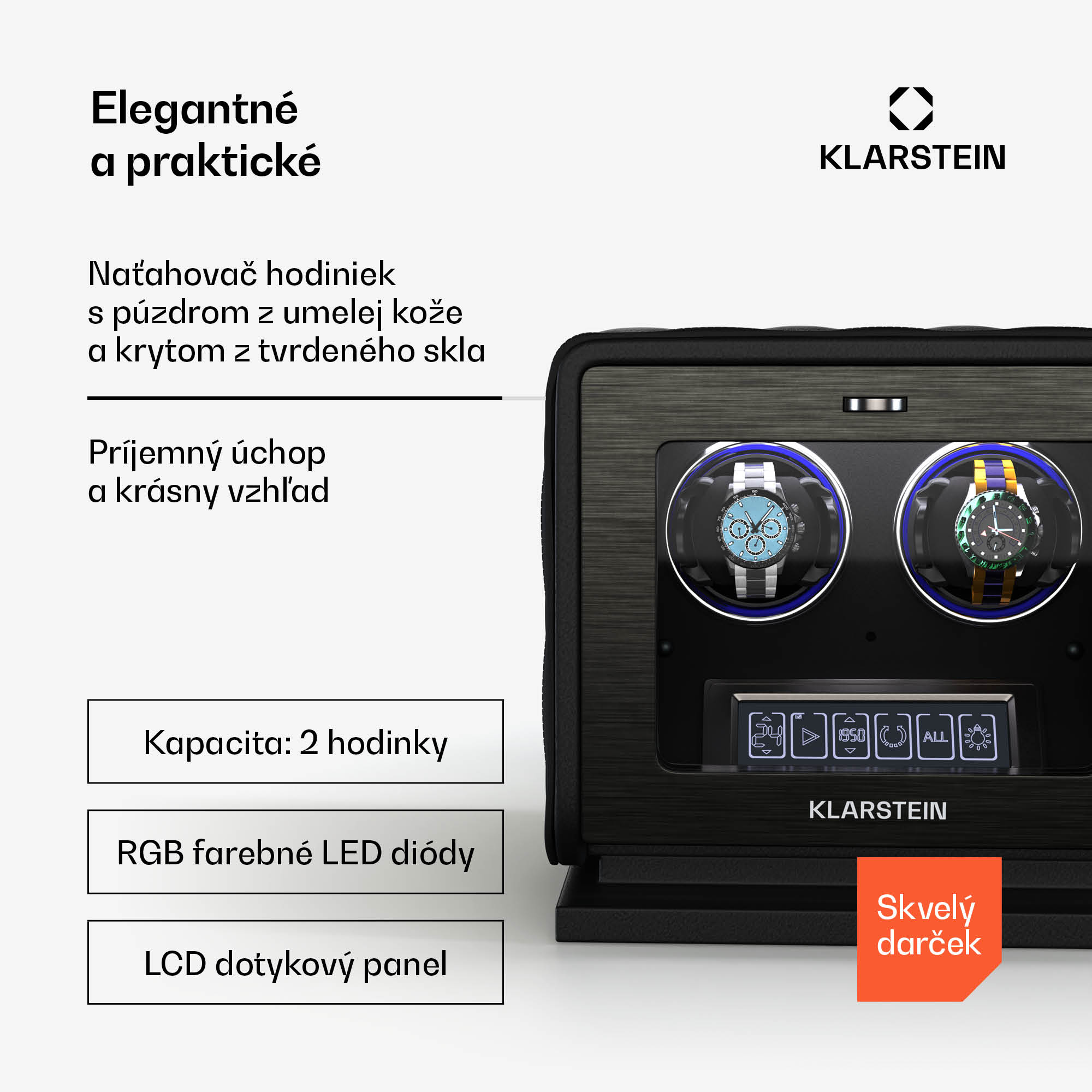 Klarstein LuminousTime naťahovač hodiniek, 2 hodinky, mnoho nastavení, LED, 10 dB – Obrázok 2