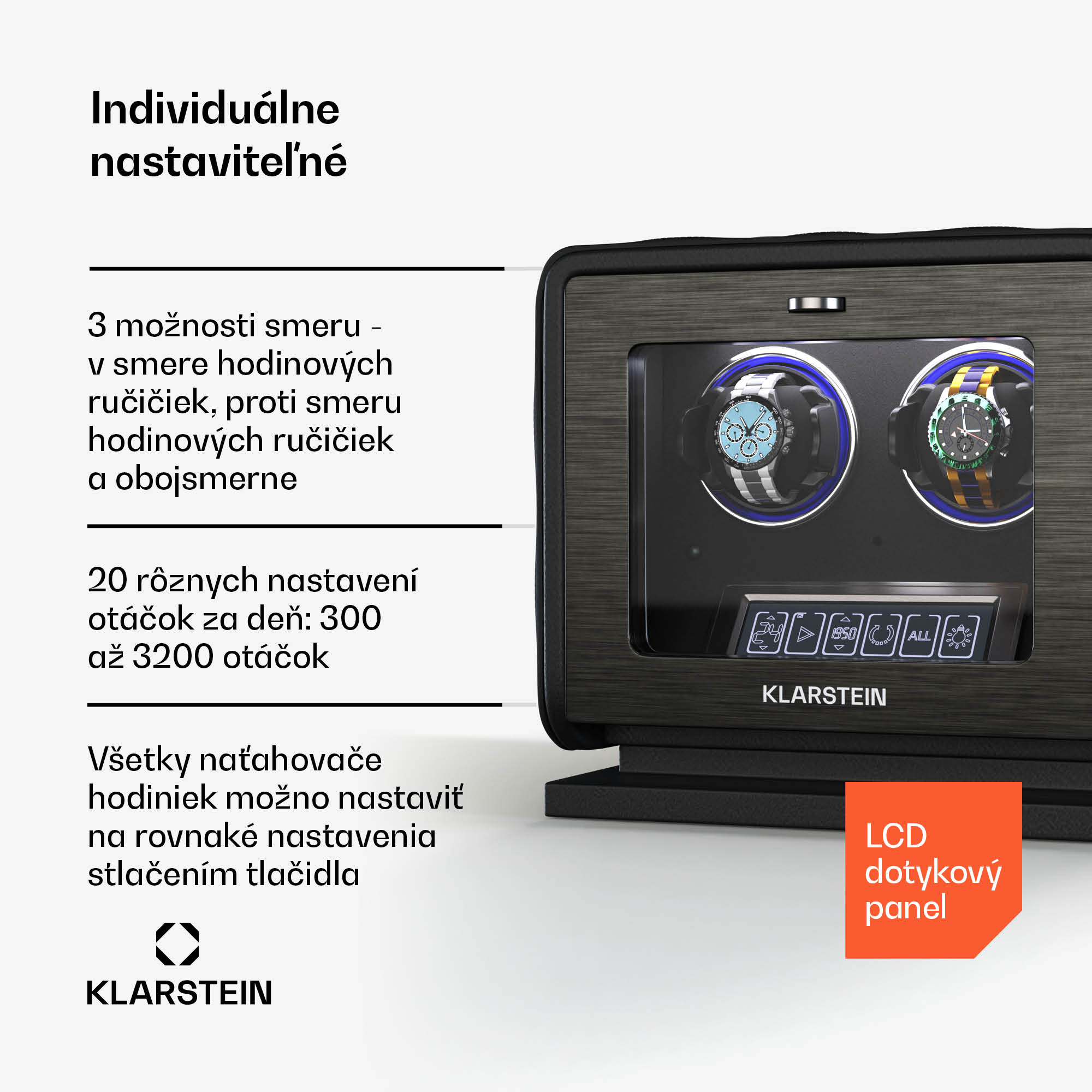 Klarstein LuminousTime naťahovač hodiniek, 2 hodinky, mnoho nastavení, LED, 10 dB – Obrázok 3