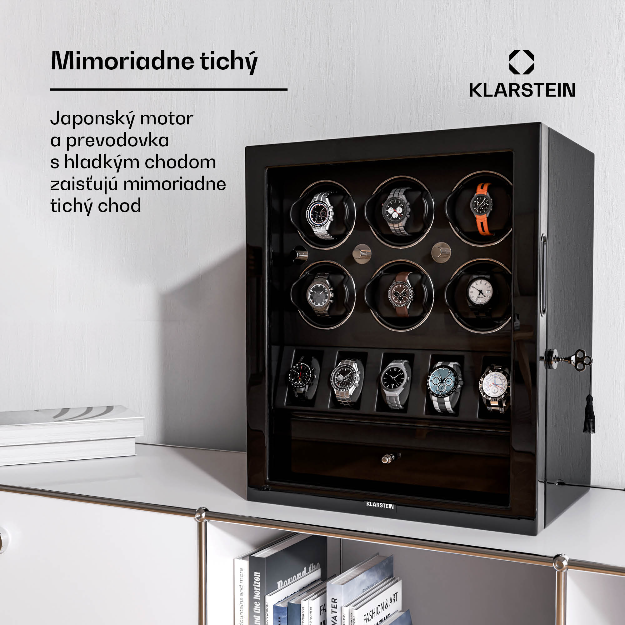 Klarstein ChronoVault naťahovač hodiniek, 6+5 hodiniek, vegánsky, vysoký lesk, 4 režimy, motor Mabuchi, LED, zásuvka – Obrázok 4