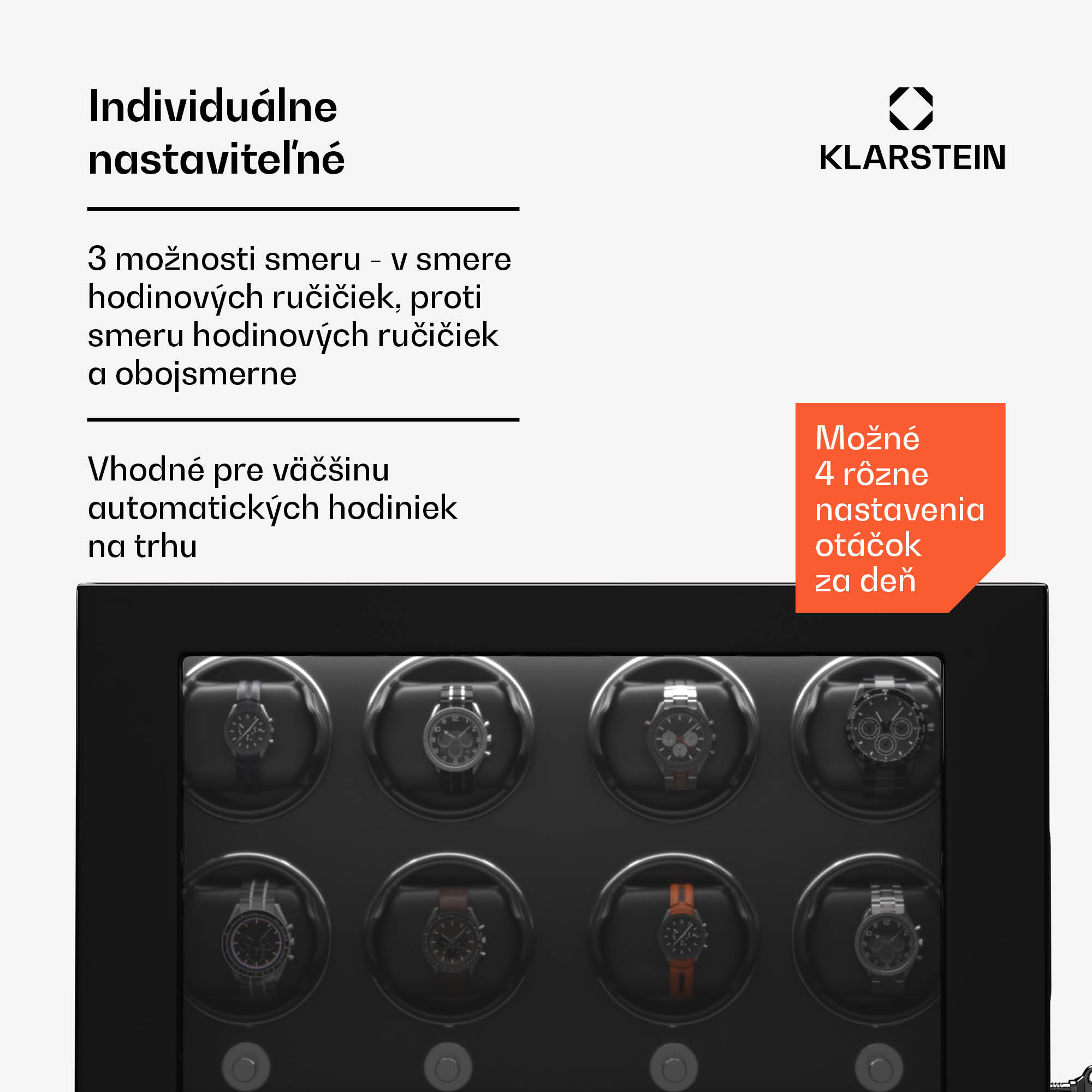 Klarstein ChronoVault naťahovač hodiniek, 8+6 hodiniek, vegánsky, vysoký lesk, 4 režimy, motor Mabuchi, LED, zásuvka – Obrázok 3