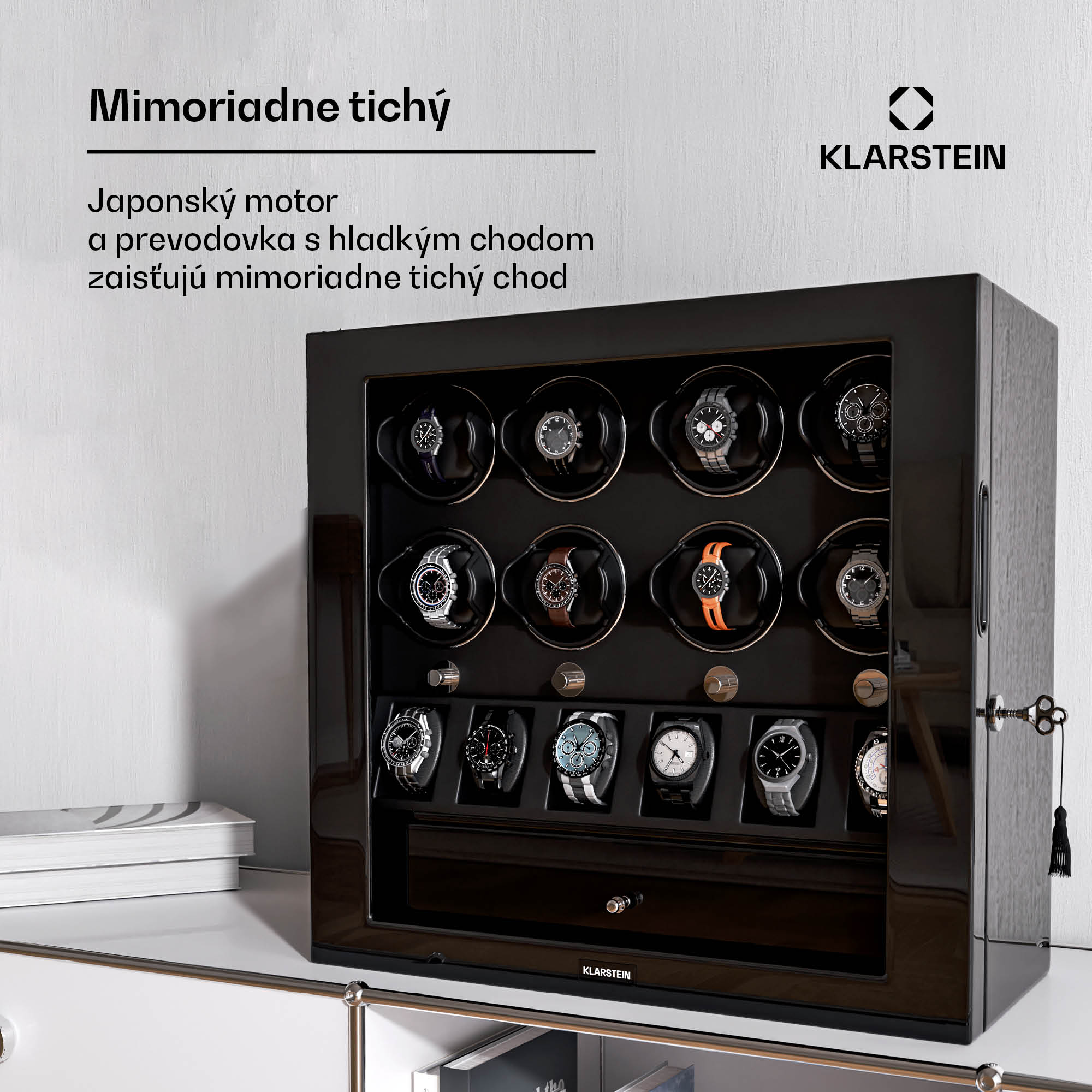 Klarstein ChronoVault naťahovač hodiniek, 8+6 hodiniek, vegánsky, vysoký lesk, 4 režimy, motor Mabuchi, LED, zásuvka – Obrázok 4