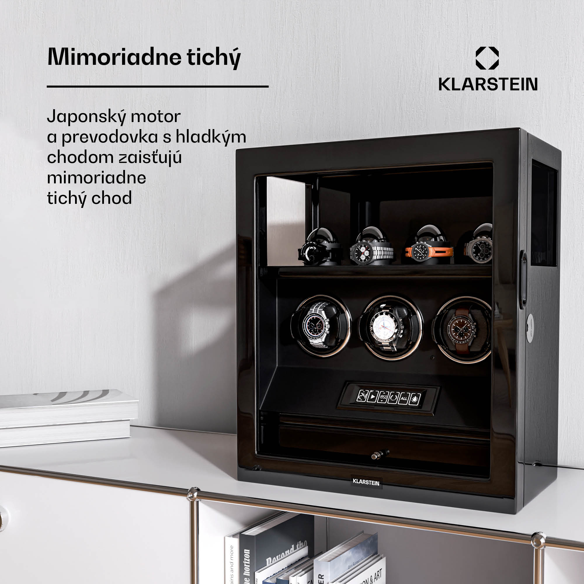 Klarstein SecureTouch naťahovač hodiniek, 3+4 hodinky, motor Mabuchi, klavírny lak, 41 režimov, zámok, LED diódy – Obrázok 4
