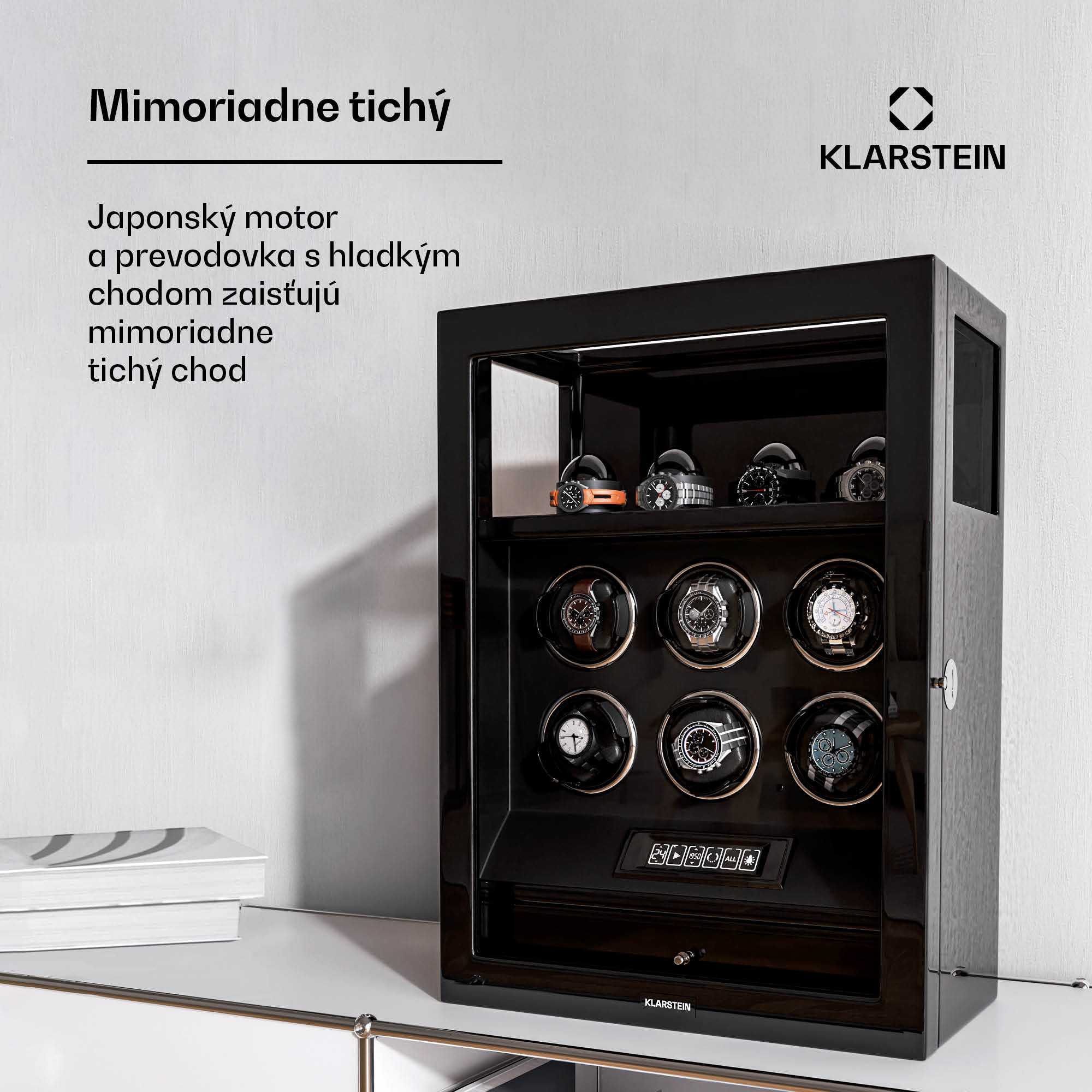Klarstein SecureTouch naťahovač hodiniek, 6+4 hodinky, motor Mabuchi, klavírny lak, 41 režimov, zámok, LED diódy – Obrázok 4