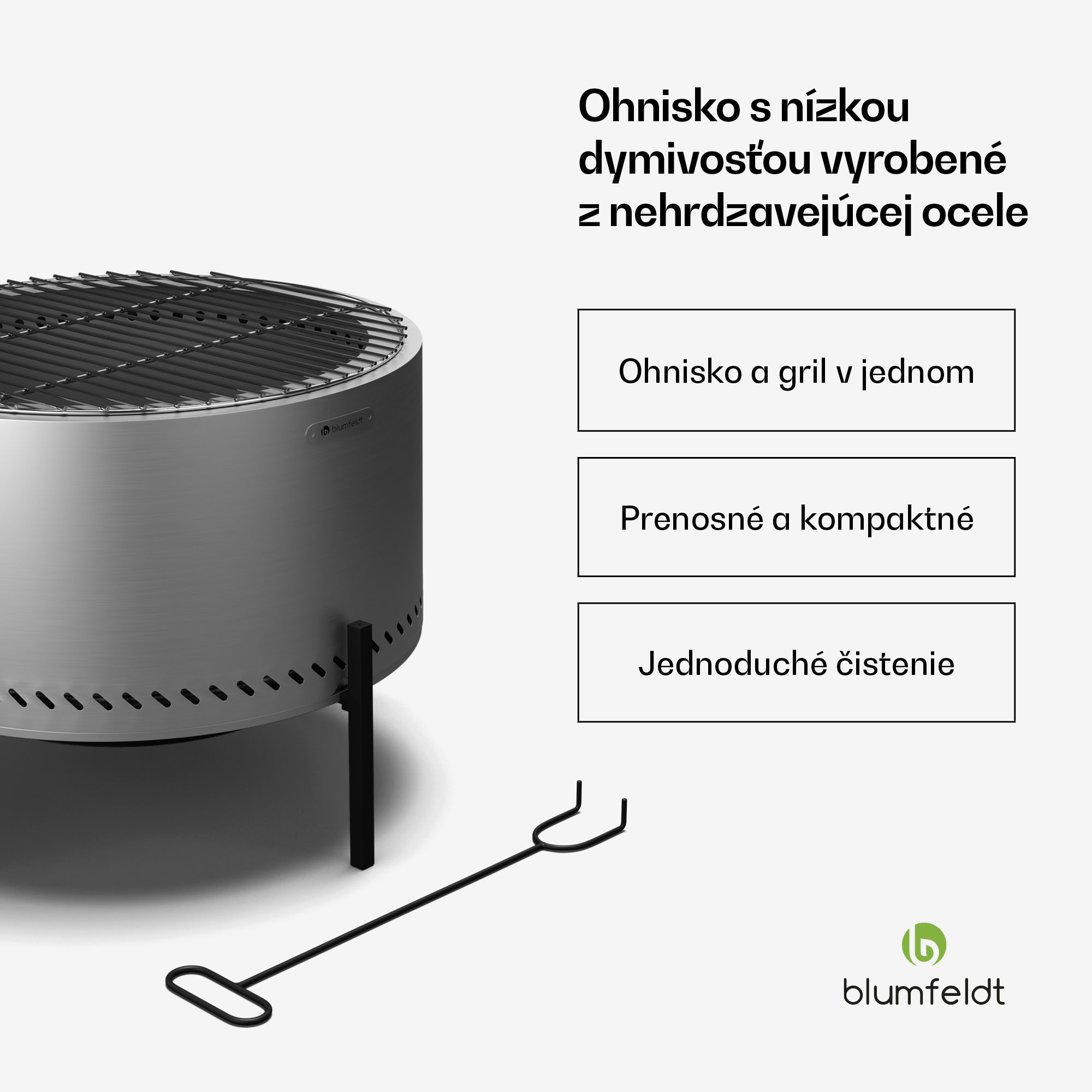 Blumfeldt Ignite Pure ohnisko, nízka dymivosť, grilovací rošt, nehrdzavejúca oceľ, prenosné, kryt proti dažďu, držadlá na prenášanie – Obrázok 2