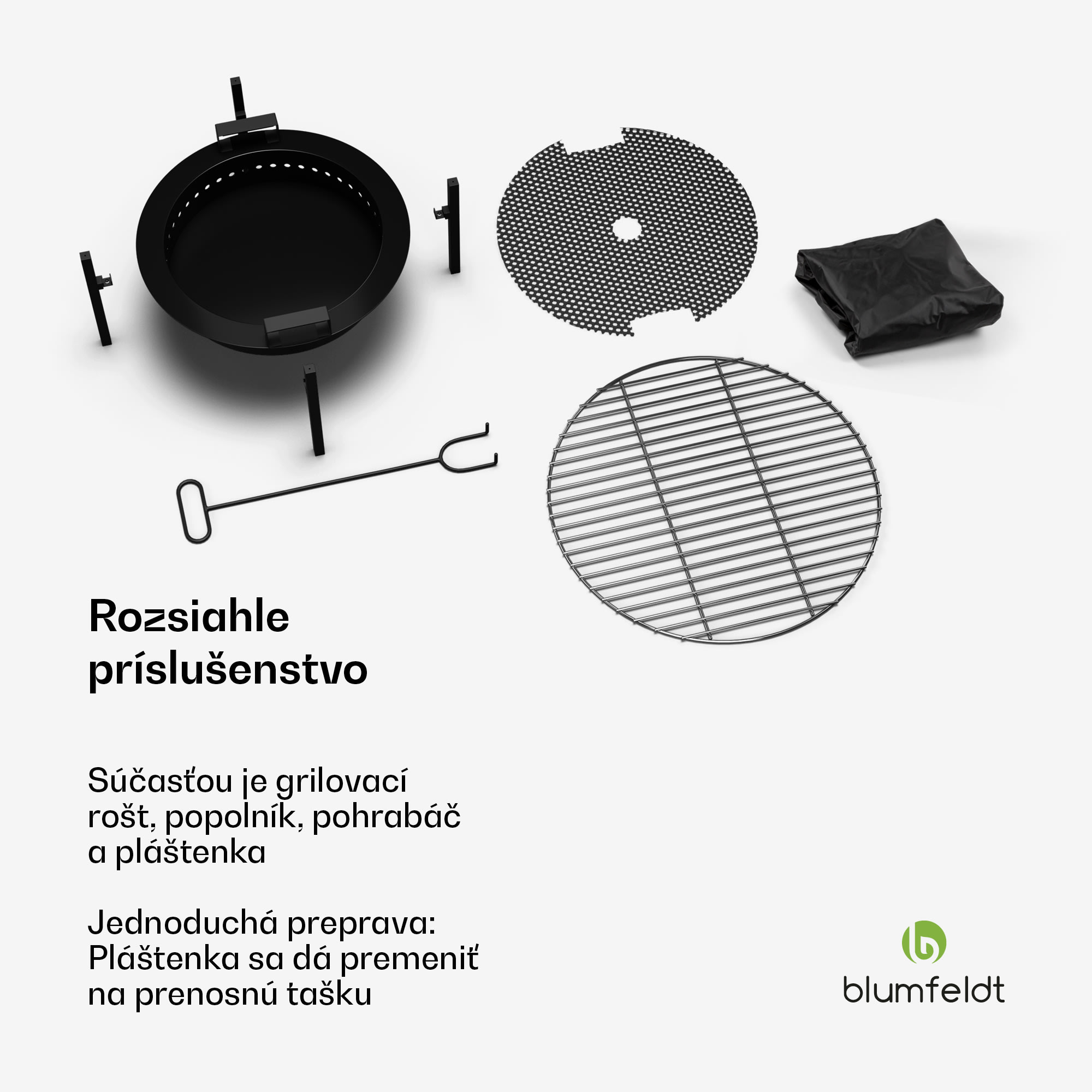 Blumfeldt Ignite Pure ohnisko, nízka dymivosť, grilovací rošt, nehrdzavejúca oceľ, prenosné, kryt proti dažďu, držadlá na prenášanie – Obrázok 5