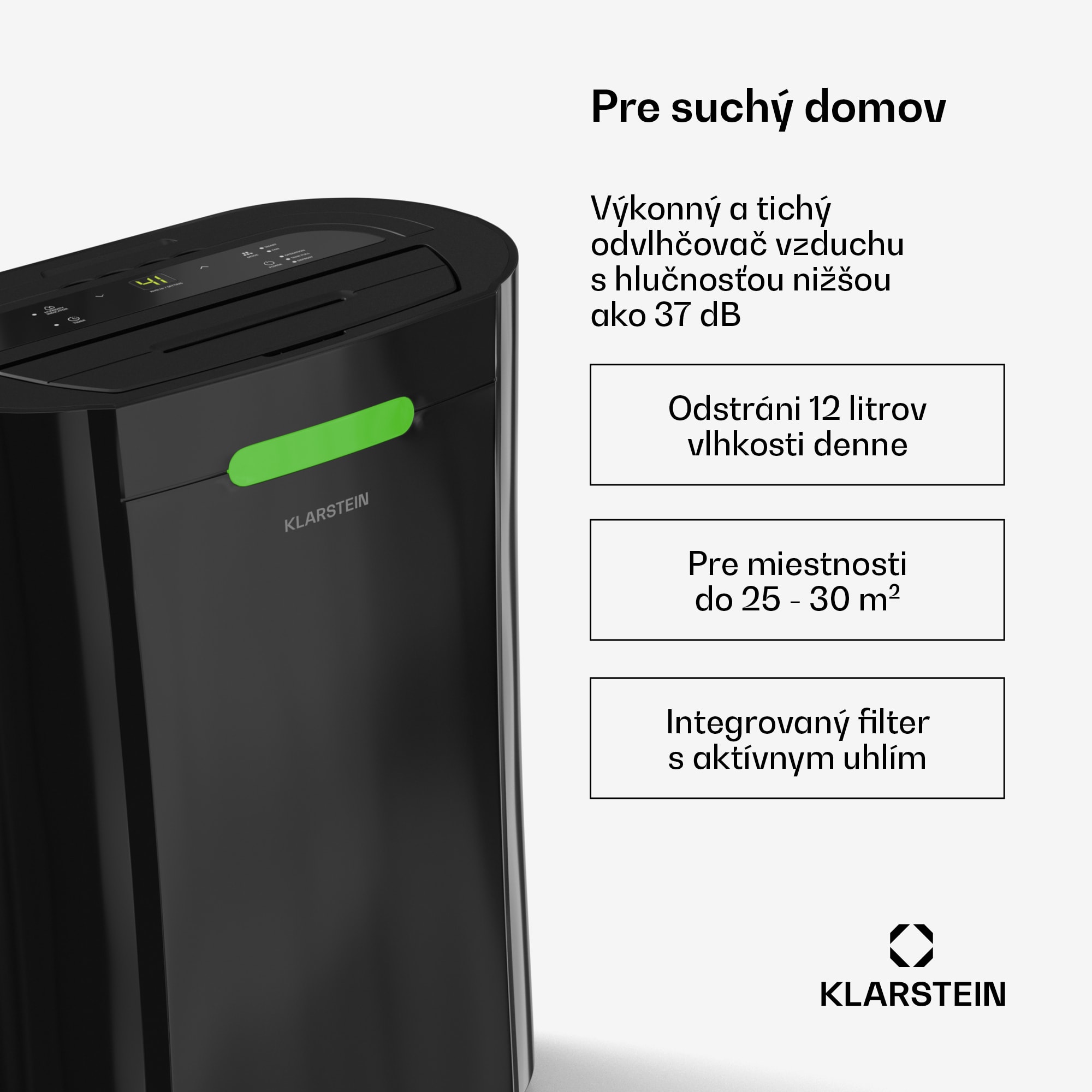 Klarstein AeroDry Smart 12 odvlhčovač vzduchu, 12 l/deň, 25-30m², senzor vlhkosti, ovládanie pomocou aplikácie, 135 m³/h – Obrázok 2